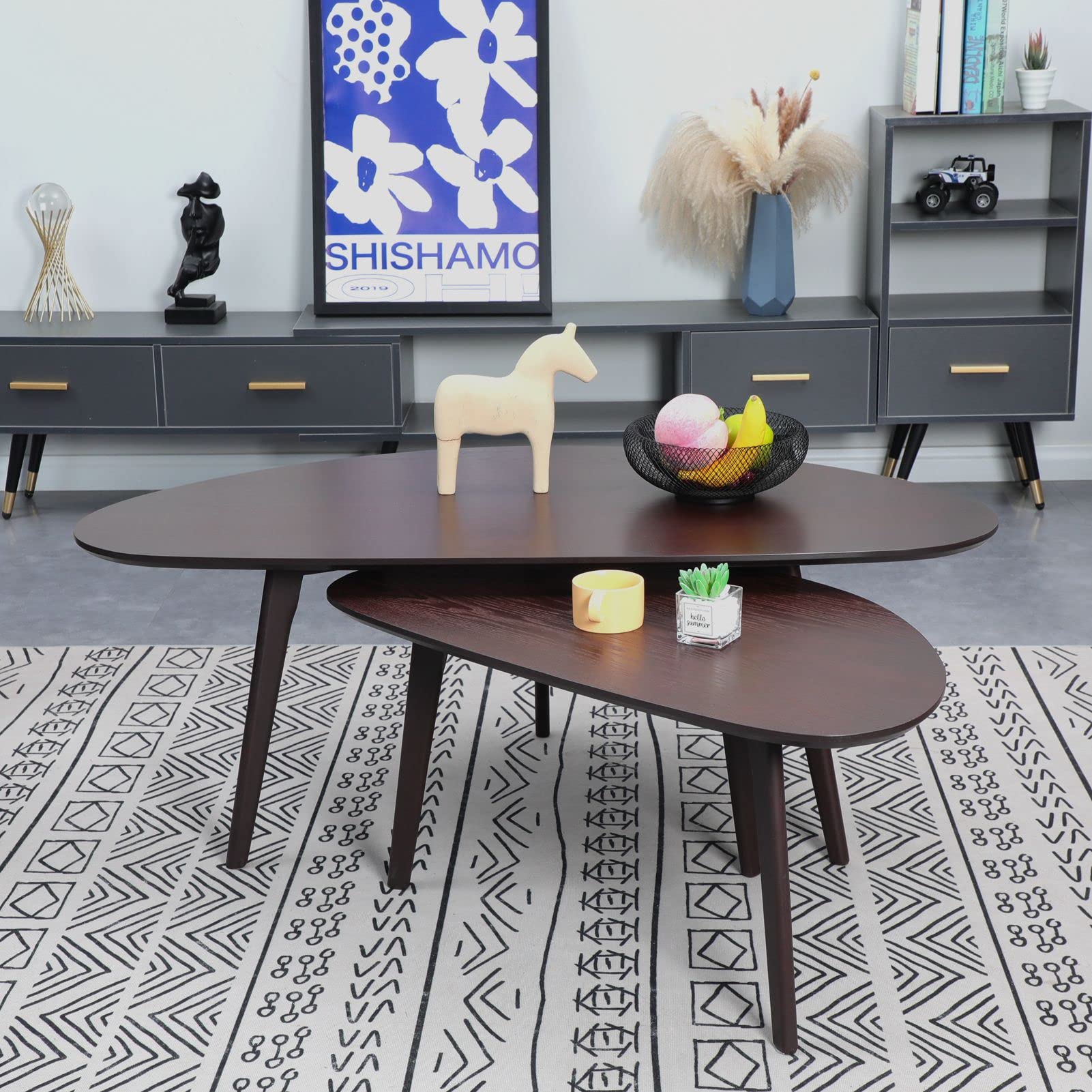 FIRMINANA Mid Century Modern Oval Coffee Table - 47.3