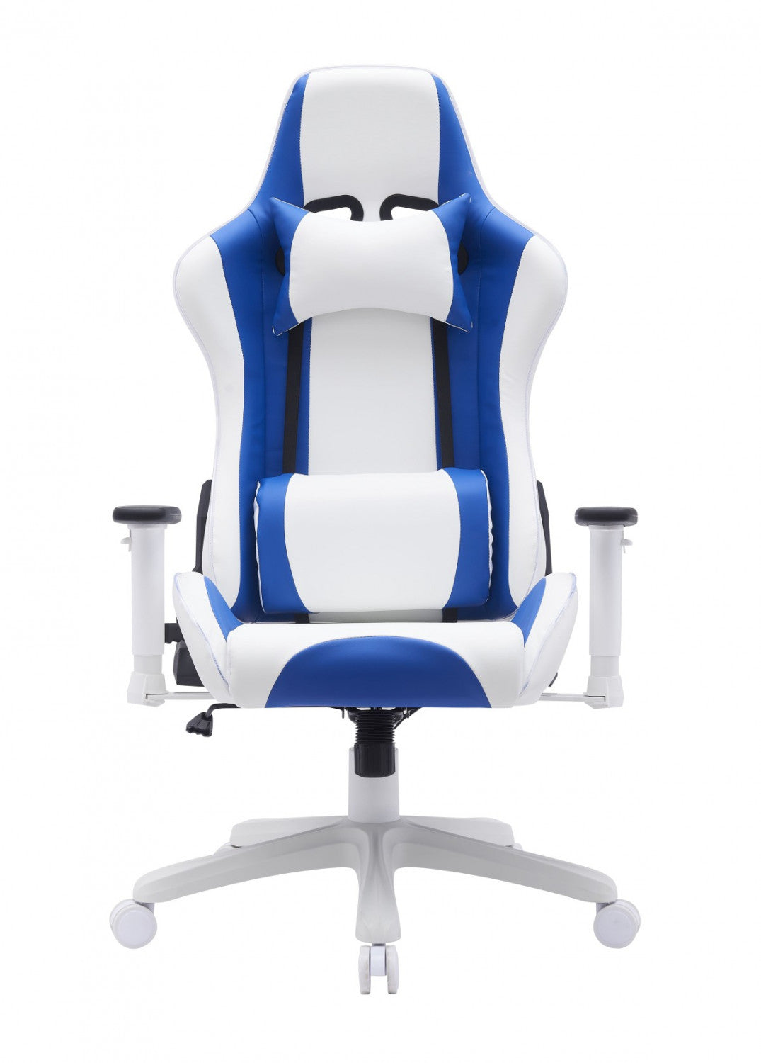 Thrine Ergonomic Gaming Chair with Lumbar Support - Adjustable Height & Reclining Back, White & Blue - Perfect for PC Gaming, Office Work, and Home Entertainment
