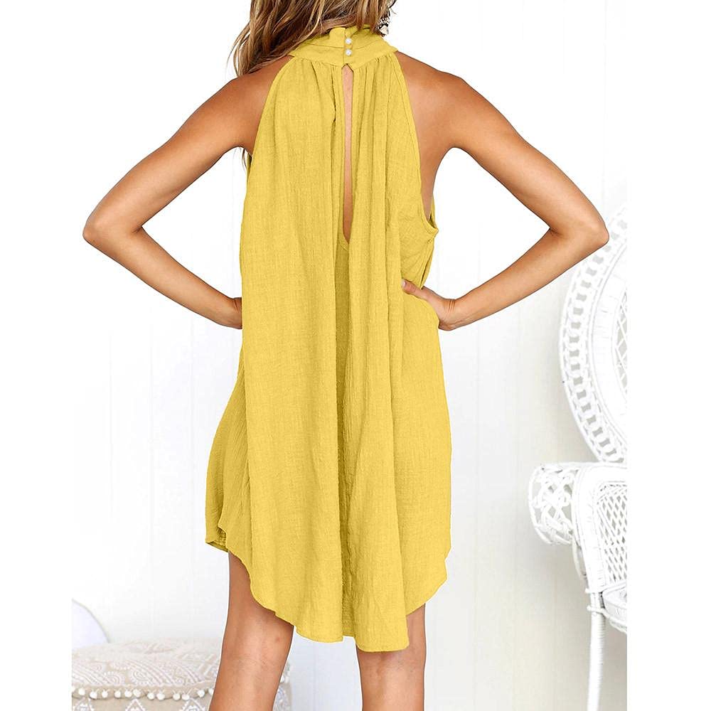 Women's Halter Neck Summer Dress - Sleeveless High Neck Cocktail & Casual Sundress with Loose Fit & Irregular Hem    Perfect for Beach Parties, Vacations, Outdoor Events & Everyday Wear