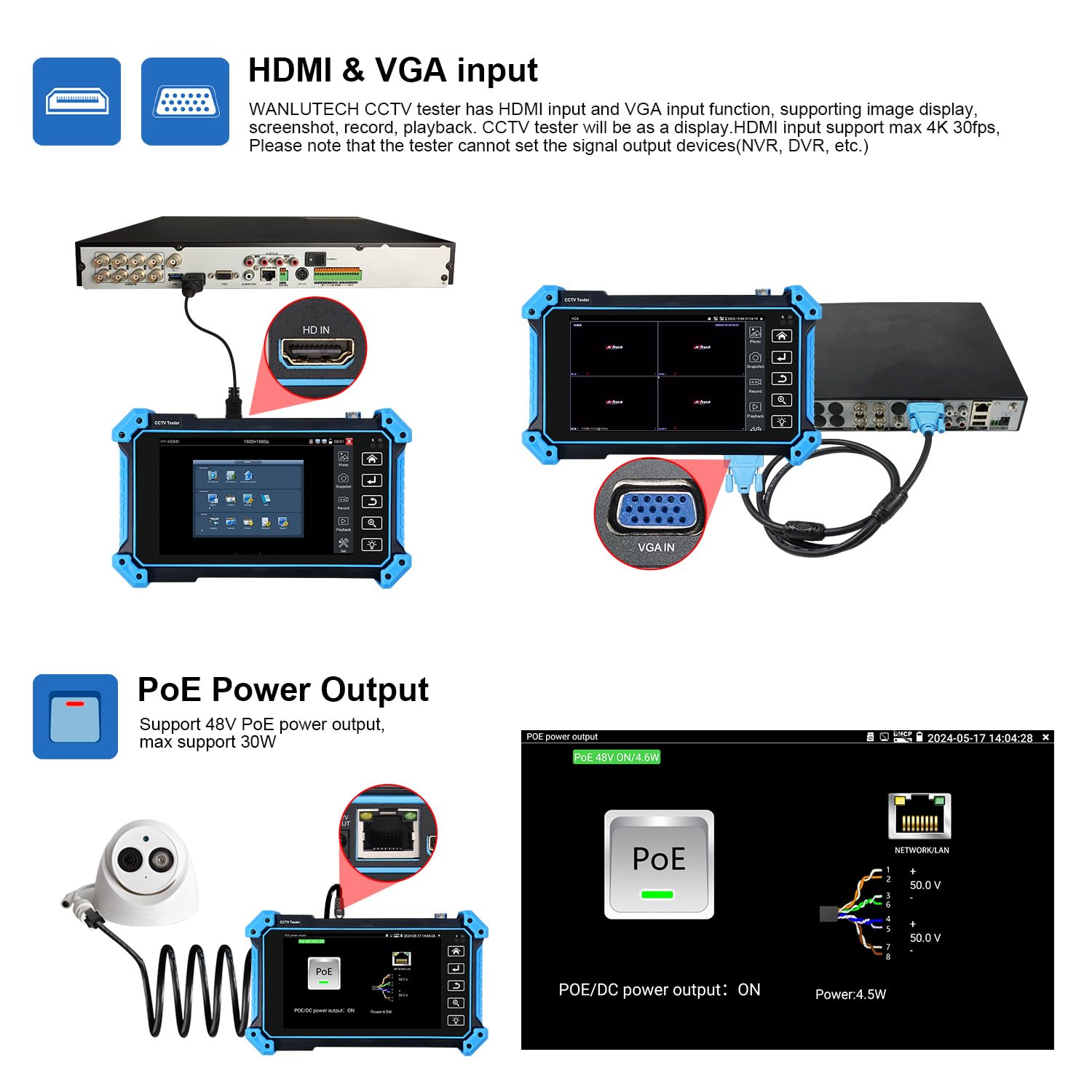 **WANLUTECH IPC-5200C Plus 4K IP Camera Tester with PoE - 5.4