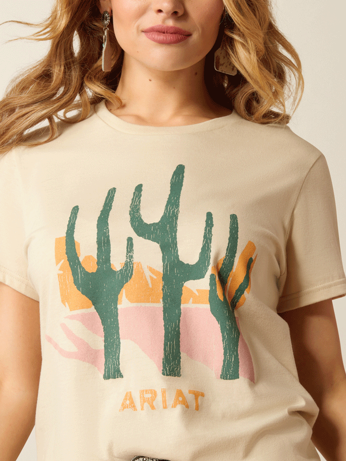 Ariat Women's Saguro Modern Tee - Soft Cotton Short Sleeve T-Shirt for Casual Wear & Outdoor Activities (Natural)