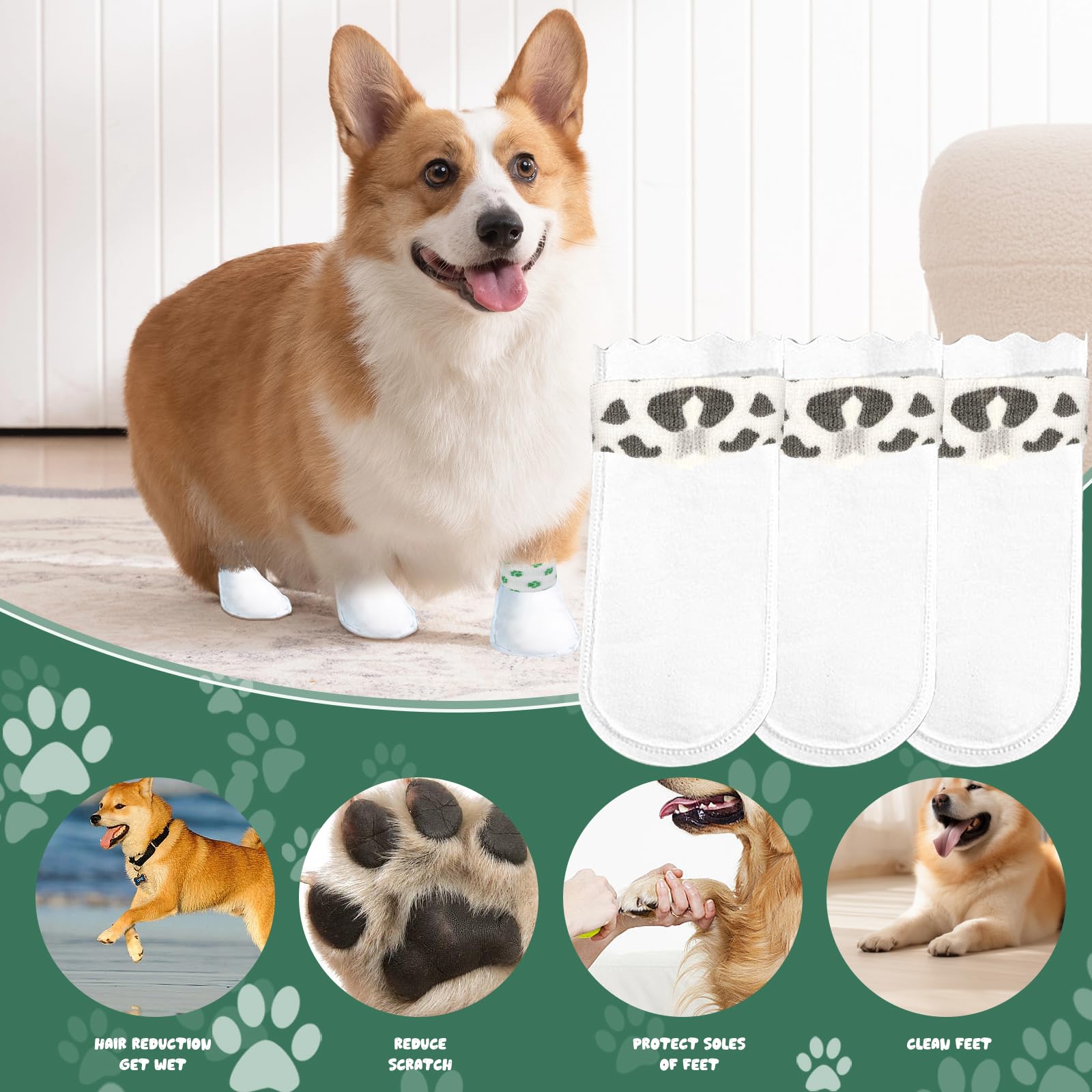 20 Pack Disposable Dog Booties for Paw Protection - Waterproof Dog Shoes for Medium & Large Dogs - Pet Foot Covers for Wound Recovery & Outdoor Use - Includes 1 Roll Dog Paw Bandage (Cow Print) - Perfect for Hiking, Snow, Hot Pavement & Post-Surgery Care