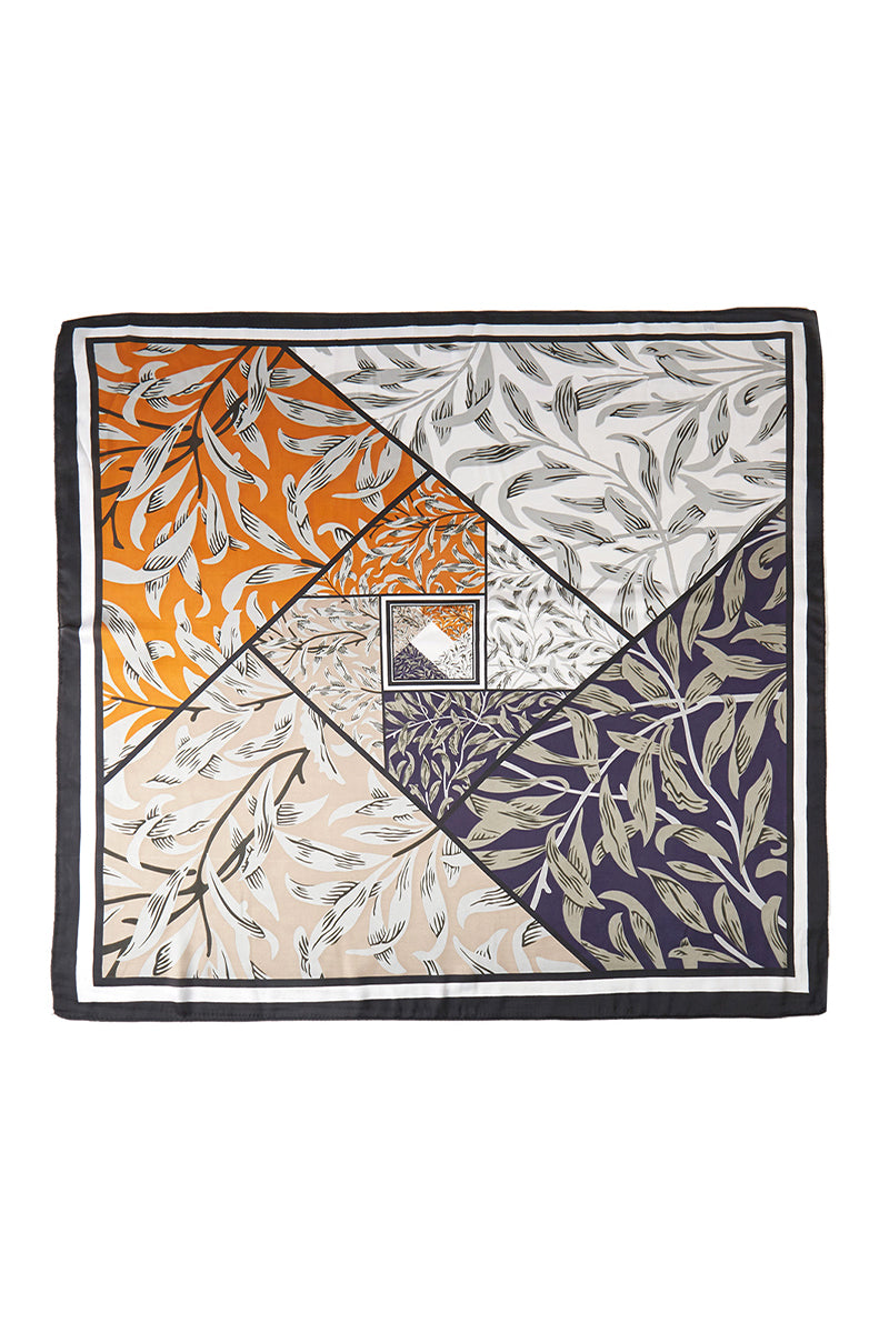 Elegant Leaves Print Satin Square Scarf - Soft Fashion Accessory for Women, Perfect for Office, Party & Travel