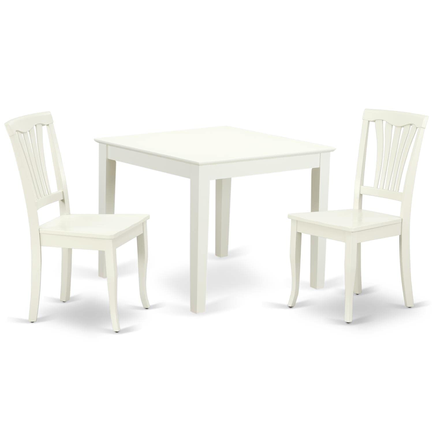 East West Furniture OXAV3-LWH-W 3-Piece Modern Dining Set - 36x36 Inch Square Table & 2 Wooden Chairs in Linen White - Perfect for Small Spaces, Breakfast Nooks & Apartment Dining Areas