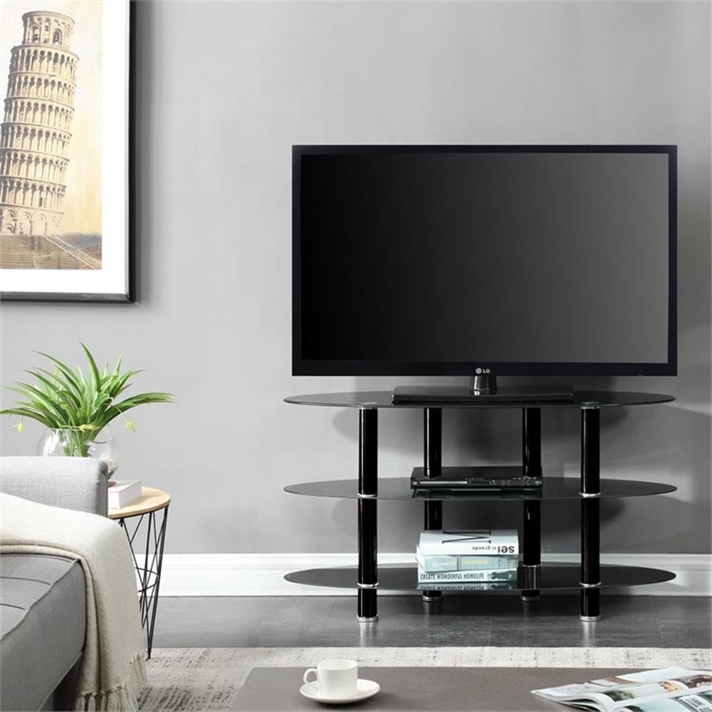 Better Home Products Neo Oval Tempered Glass TV Stand for 40-inch TVs - Black Modern TV Console for Living Room, Bedroom & Home Theater