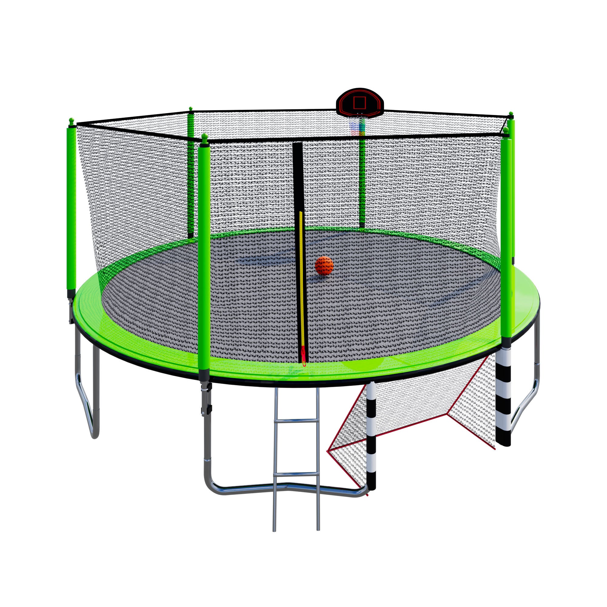 16FT Trampoline with Basketball Hoop, Air Pump & Ladder - Includes Safety Enclosure Net & Soccer Goal - Outdoor Backyard Fun for Kids & Family - Perfect for Exercise, Playtime & Birthday Parties (Green)