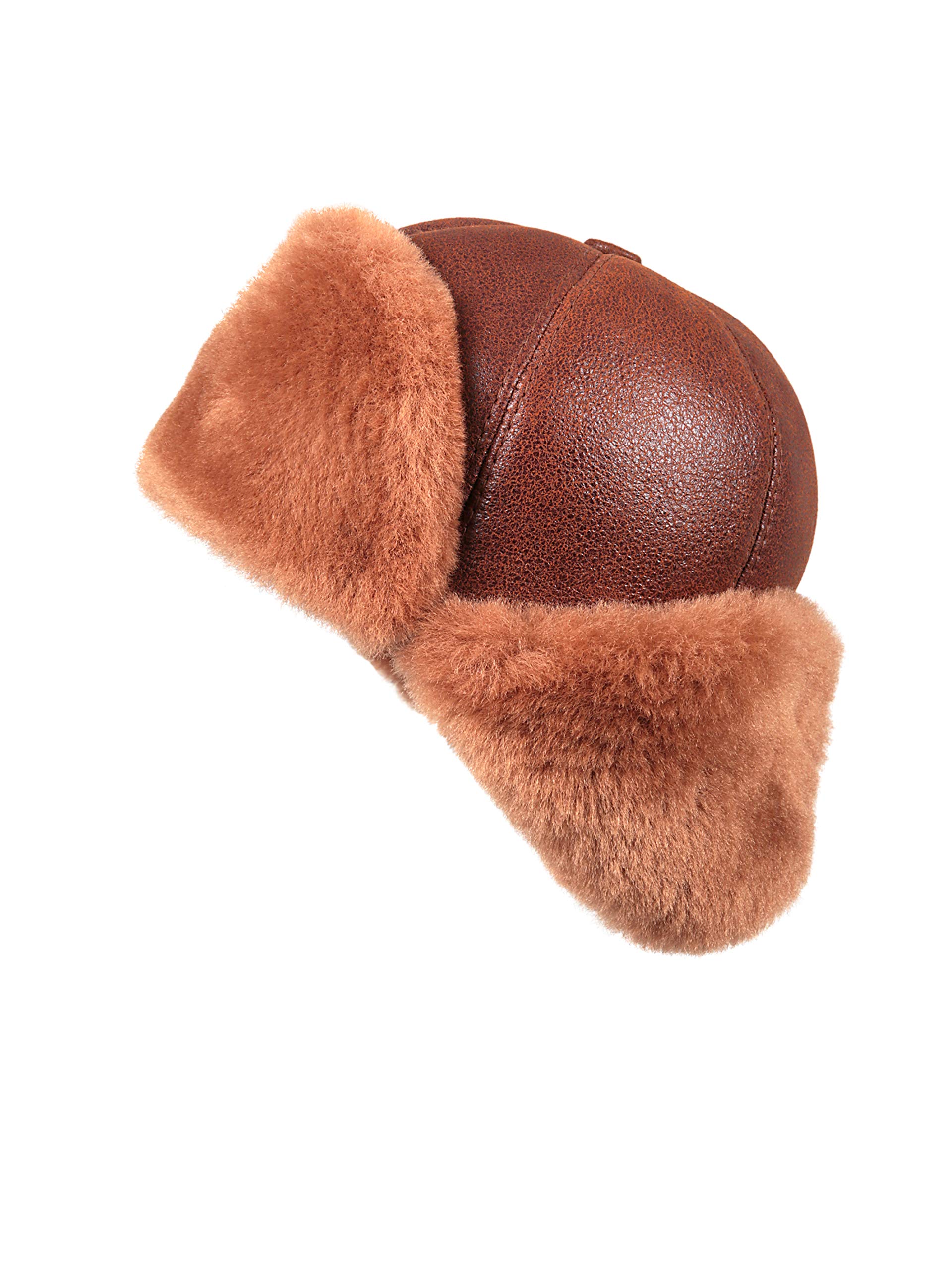Men's Warm Shearling Sheepskin 6-Panel Russian Ushanka Fur Winter Hat - Cozy Cold Weather Accessory for Outdoor Activities & Arctic Adventures