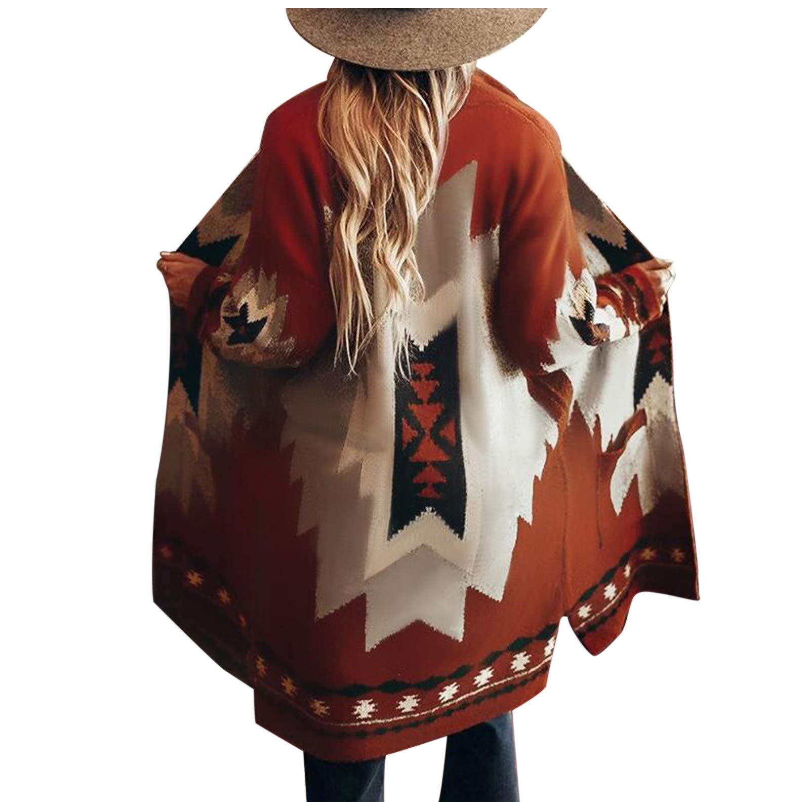 Vintage Winter Coats for Women - Warm Tribal Knitted Cardigan Sweater Blouse | Cozy Winter Fashion for Outdoor Activities & Casual Wear