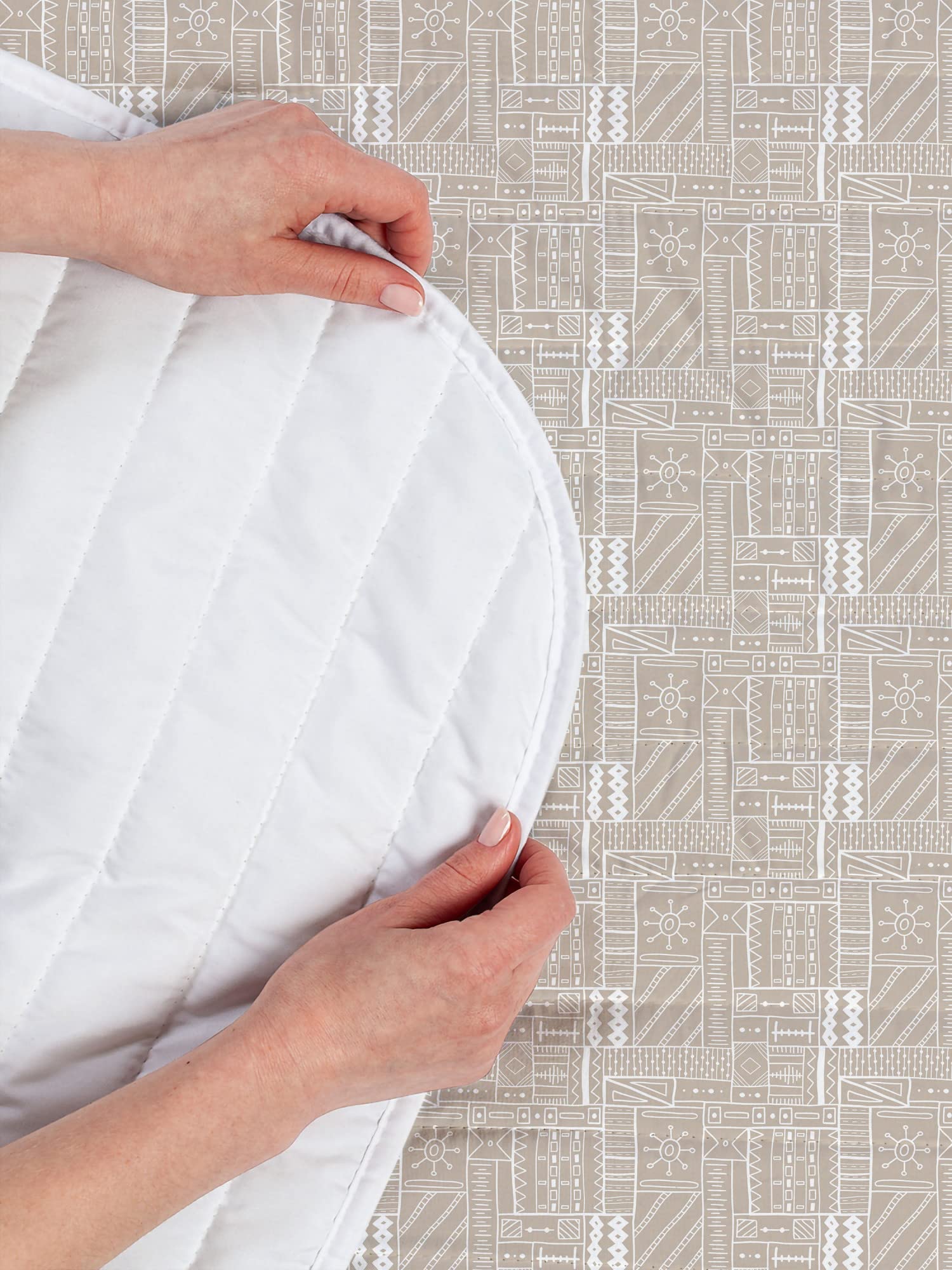 Ambesonne Traditional Microfiber Bedspread Set - Neutral Tribal Sun & Wave Pattern Ethnic Design, Soft Twin Size Bedding with Pillow Sham & Comforter in Pale Sepia/White | Perfect for Boho Bedroom Decor, Guest Rooms & Cozy Home Styling