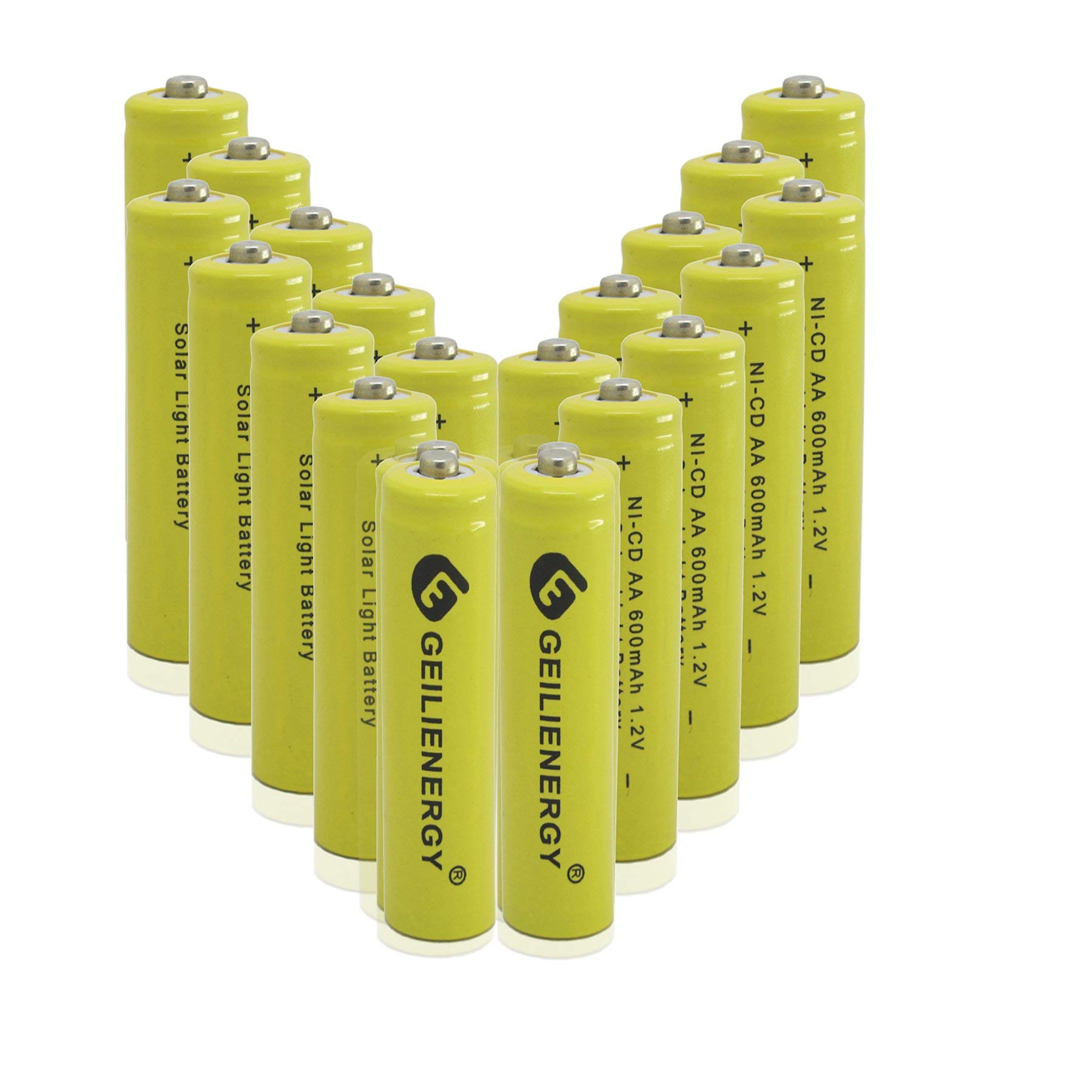 GEILIENERGY 20 Pack NiCd AA Rechargeable Batteries for Solar Lights - 4 Pack BT-1021 BBTG0798001 Compatible with Uniden BT1008 BT-1016 - Perfect for Outdoor Solar Lighting, Security Cameras, and Wireless Devices