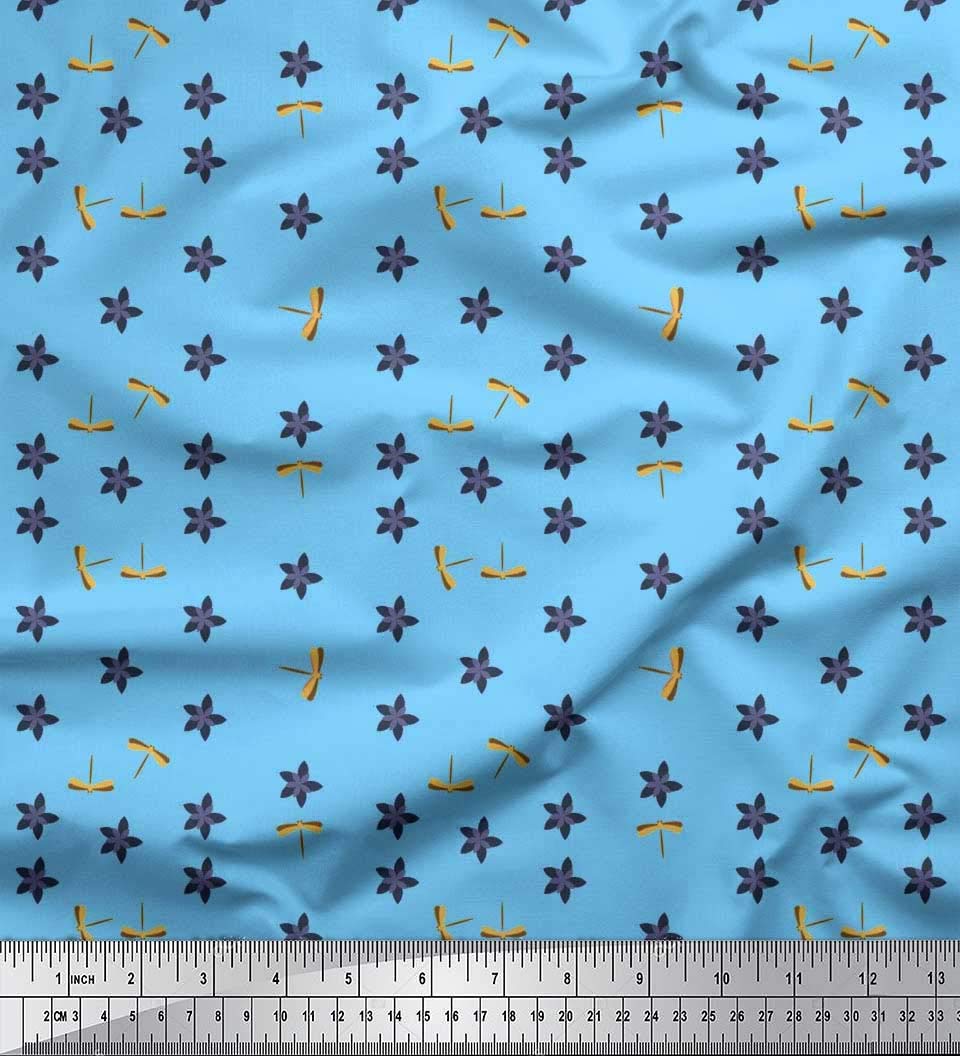 Soimoi Moss Georgette Brown Fabric by The Yard - 42 Inch Wide Floral & Dragonfly Printed Fabric for Dresses, Scarves, Curtains & Home Decor - Lightweight Fashion & Decorative Material