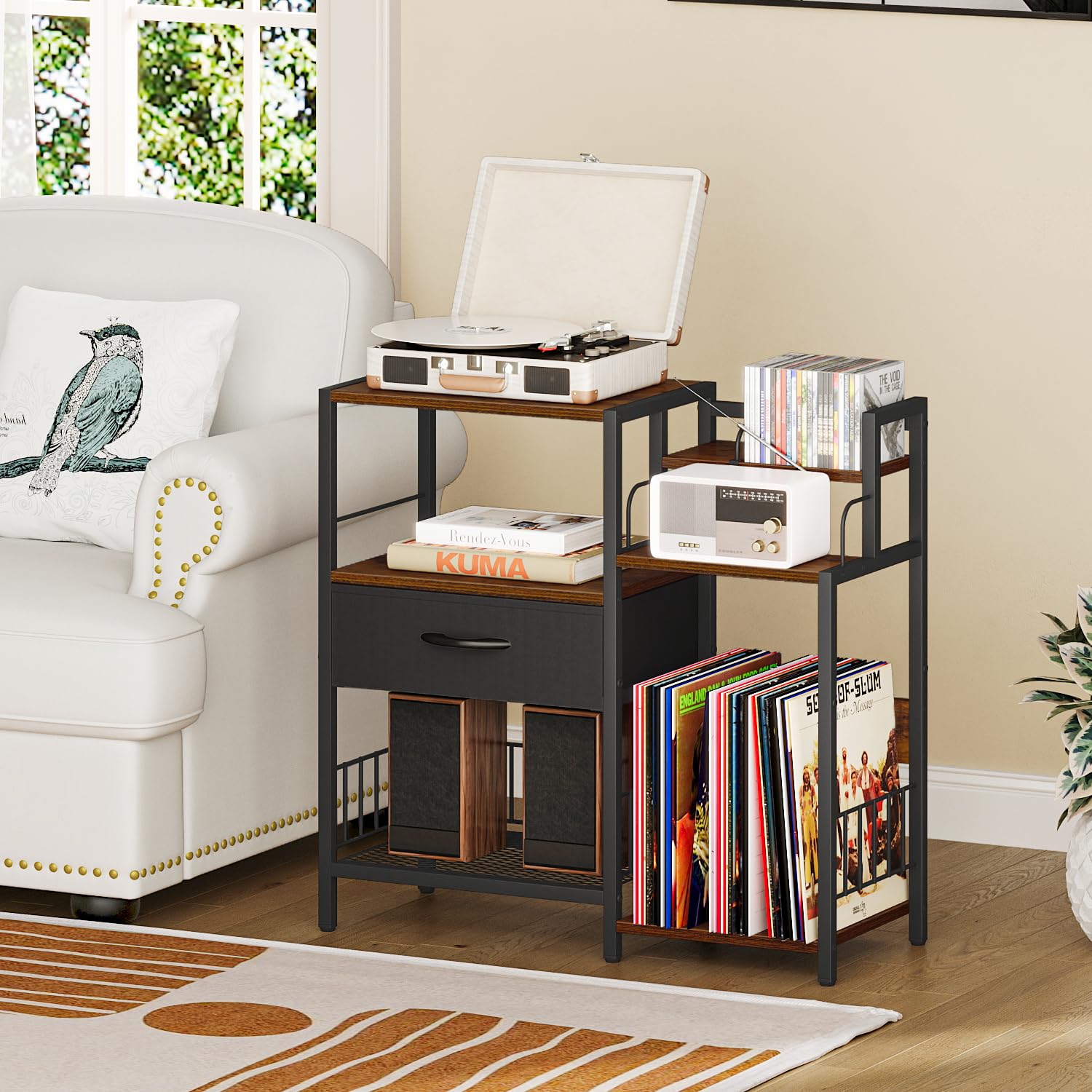 Snughome AV Media Stand - TV Entertainment Center with DVD, Video Game Storage & Record Player Shelf | Perfect for Living Room, Home Theater & Gaming Setup