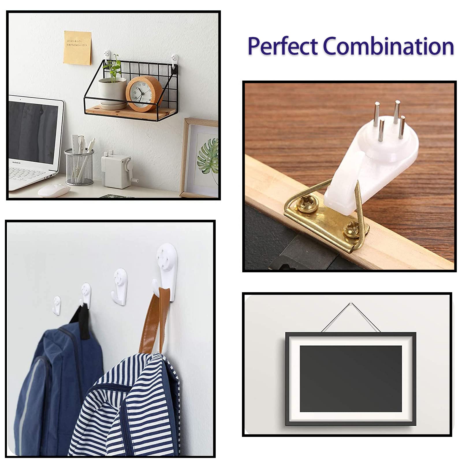 60Pcs Picture Hanging Hooks Kit - No Trace Wall Hangers for Drywall & Hard Walls - White Frame Fixing Hangers for Photos, Paintings & Artwork - Perfect for Home, Office & Gallery Decor