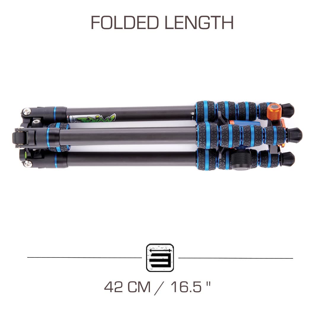 3 Legged Thing Punks Brian 2.0 Carbon Fiber Tripod - Compact Adjustable Travel Camera Stand with Detachable Legs (Blue/Black) - Perfect for Outdoor Photography, Travel Vlogging & DSLR Shooting