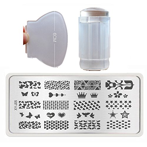 5-Piece Nail Art Stamping Kit with Egyptian Eye & Pyramid Designs - Pink Stamping Plates, Scraper & Image Transfer Tool for DIY Nail Art - Perfect for Salon, Home Manicure & Gift Giving