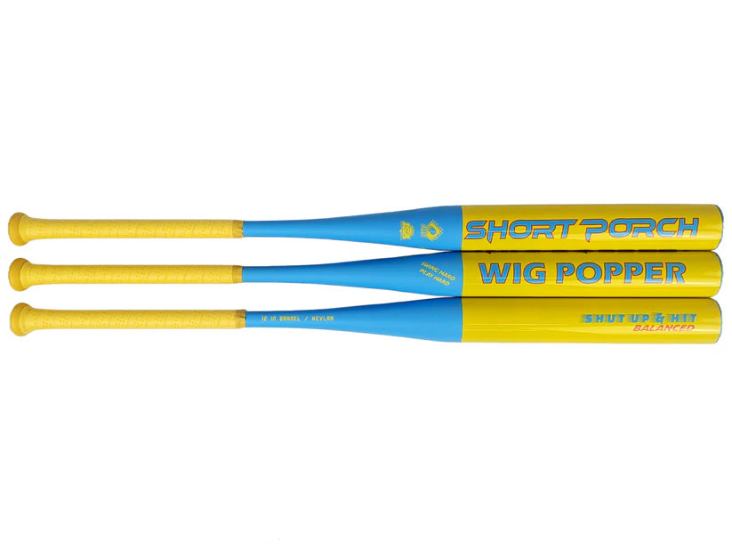 2025 Senior Slowpitch Softball Bat - Short Porch Wig Popper Blue/Yellow | 1-Piece Kevlar Construction | Balanced Swing Weight | Spin Tech Grip | SSUSA Approved | Perfect for League Play & Tournament Games