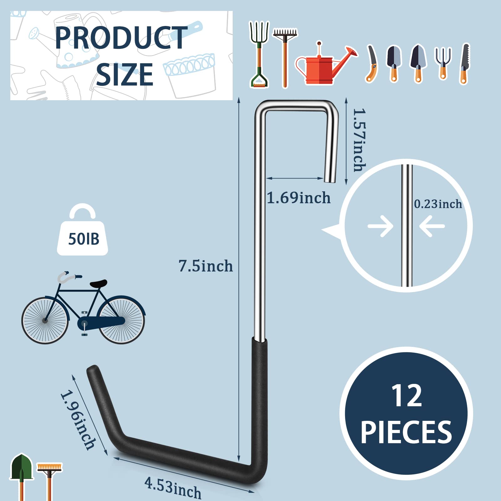 12 Pack Heavy Duty Vinyl Coated Rafter Hooks - Large S Hooks for Garage Storage, Ladder & Bike Hangers - Black Metal Hanging Organizer for Home, Workshop & Outdoor Use