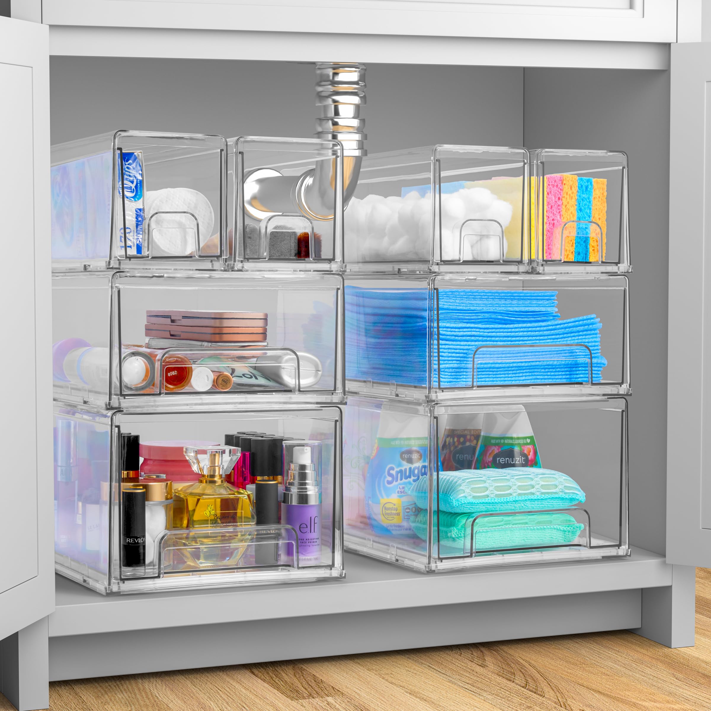 Sorbus Stackable Storage Drawers - 1 Large & 2 Small Plastic Organizer Bins for Closet, Bathroom, Pantry, Clothes & Home Organization - Space-Saving Storage Solution for Bedroom, Office & Kids Room