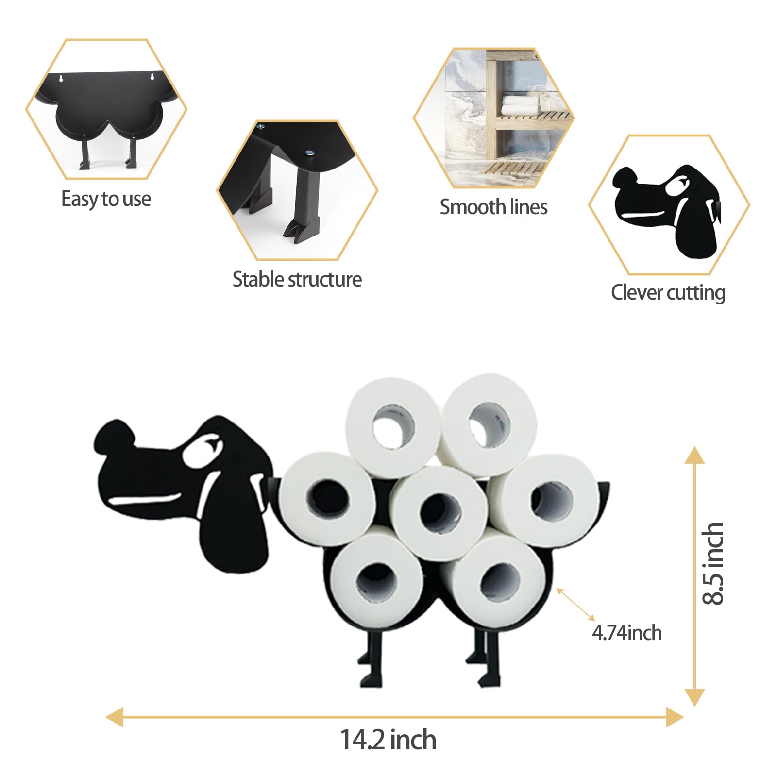 Funny Dog Toilet Paper Holder - Decorative Iron Tissue Stand for Bathroom & Kitchen - Cute Dog-Themed Storage Rack for Paper Rolls (Black) - Perfect for Pet Lovers' Home Decor