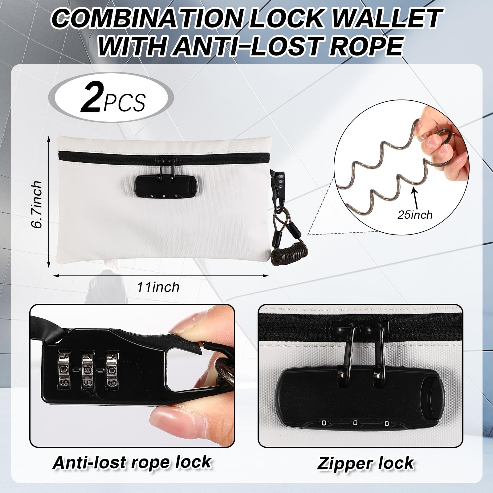 Sanwuta 2 Pack Lockable Money Bags with Key - 6.7 x 11 Inch Small Secure Cash Pouch for Beach, Travel & Events (Black & White) - Perfect for Vacation, Pool Parties & Outdoor Activities