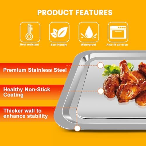 GCQ 12''×10'' Stainless Steel Air Fryer Tray Replacement for Emeril Lagasse Everyday 360 - Crisper Plate & Grill Pan Accessories (Not Compatible with Emeril French Door Model) - Perfect for Healthy Frying, Roasting Vegetables & Cooking Family Meals