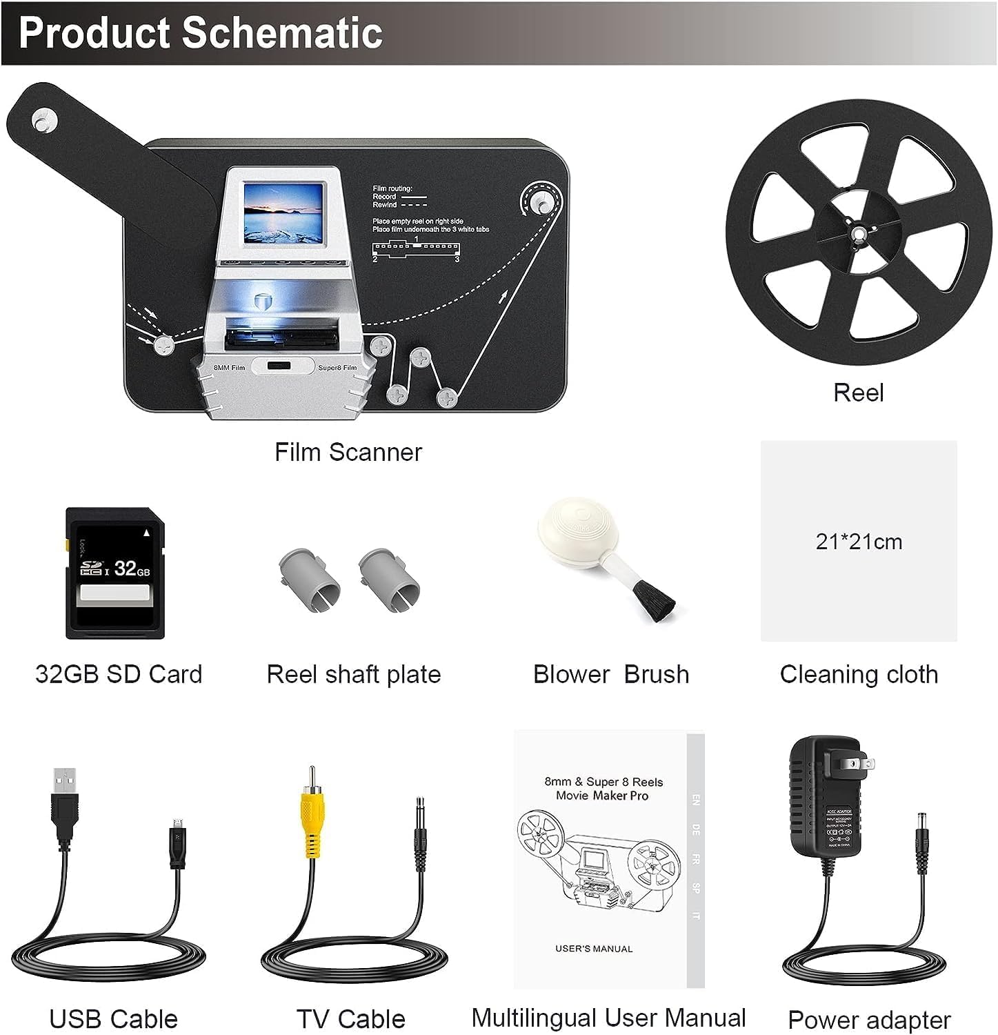 8mm & Super 8 Film to Digital Converter - MovieMaker Pro Film Scanner Digitizer with 2.4
