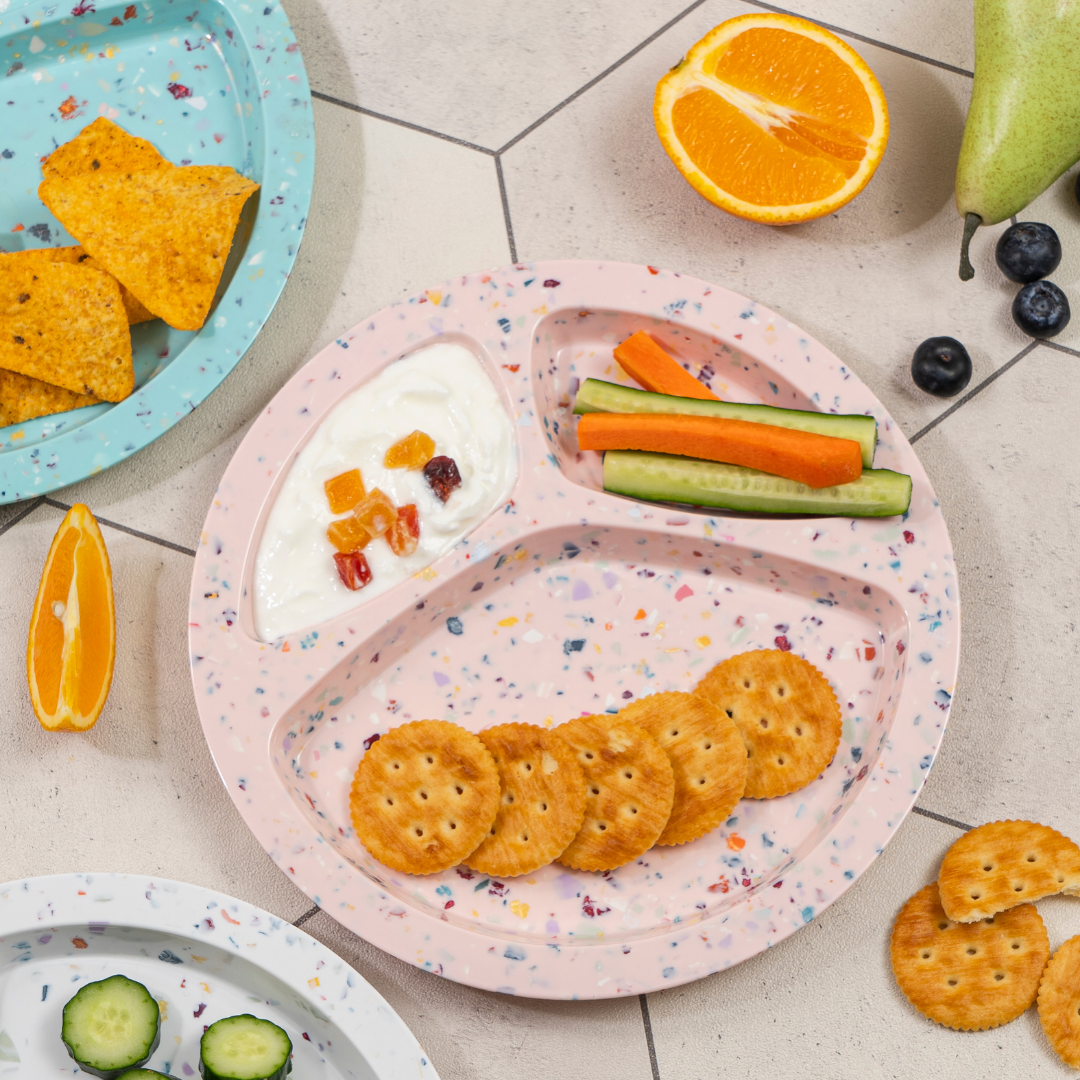 2-Piece 9-Section Confetti Divided BBQ Plates Set - Pink for Outdoor Picnics, Parties, and Grilling Events