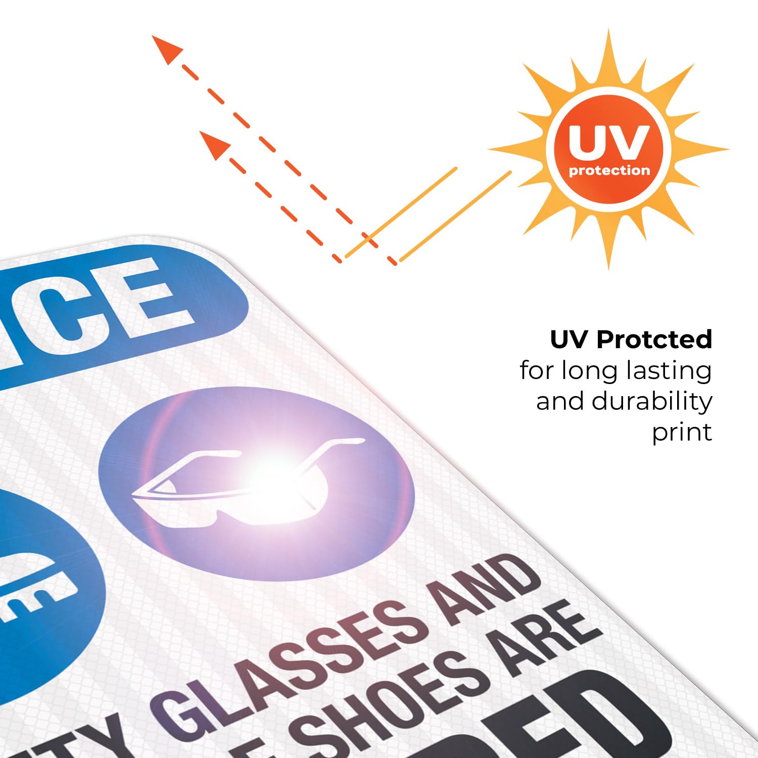OSHA Safety Sign - 'Safety Glasses & Steel Toe Shoes Required Beyond This Point' - 12x18 Inches, 3M EGP Reflective .063 Aluminum, Fade Resistant - Indoor/Outdoor Use - Made in USA - Perfect for Construction Sites, Factories & Industrial Areas