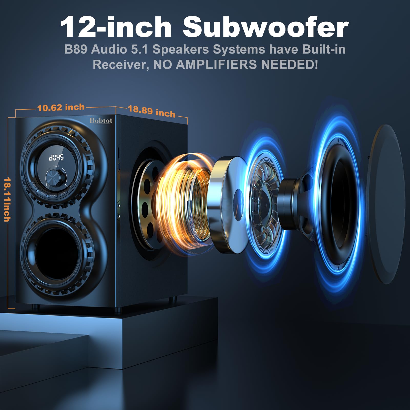 Bobtot 1400W 5.1 Channel Home Theater System with 12