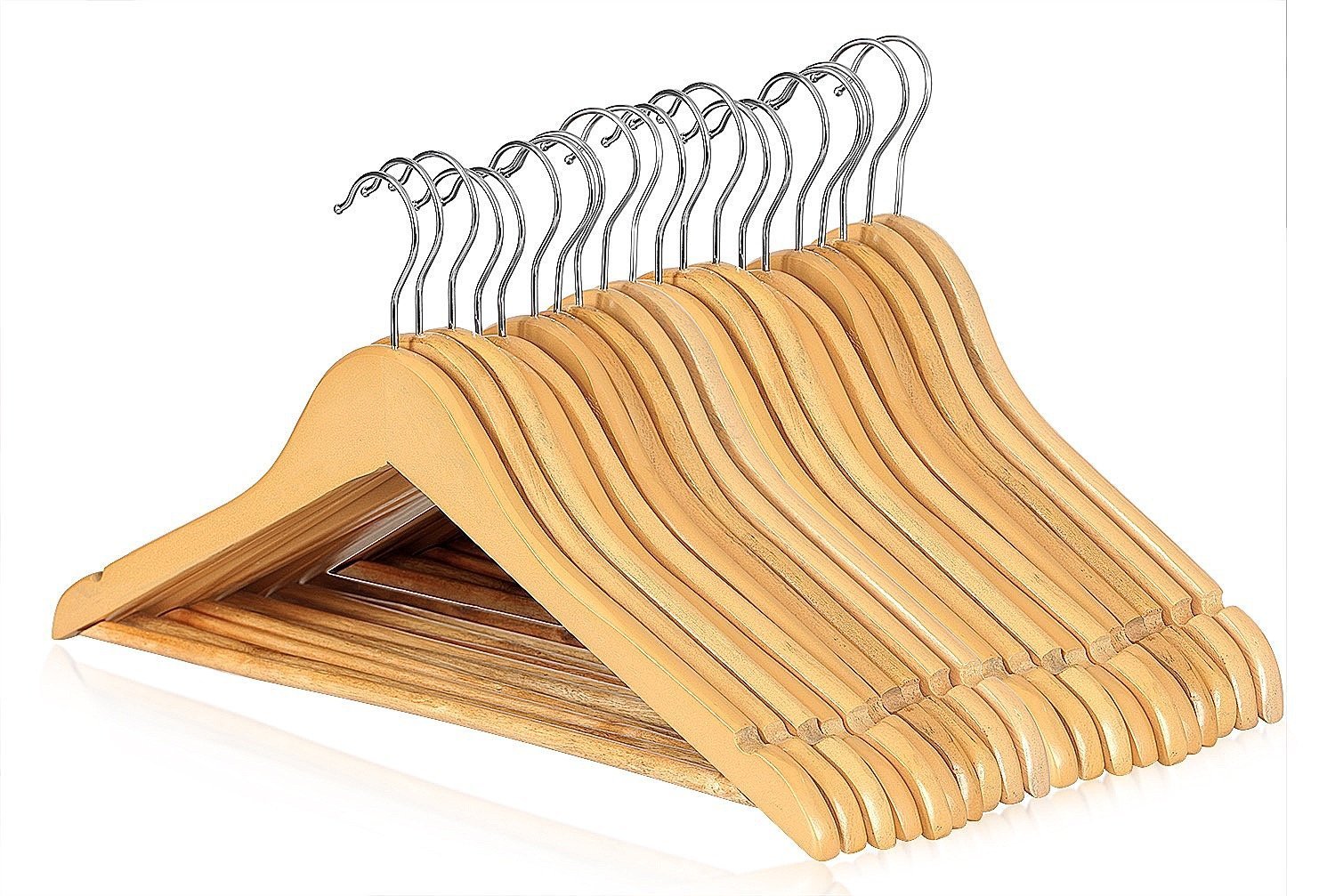 Premium 10-Pack Solid Wood Clothes Hangers - Natural Finish Multi-Functional Garment Hangers for Suits, Pants & Coats | Durable Wardrobe Organizer for Closet, Laundry Room & Travel