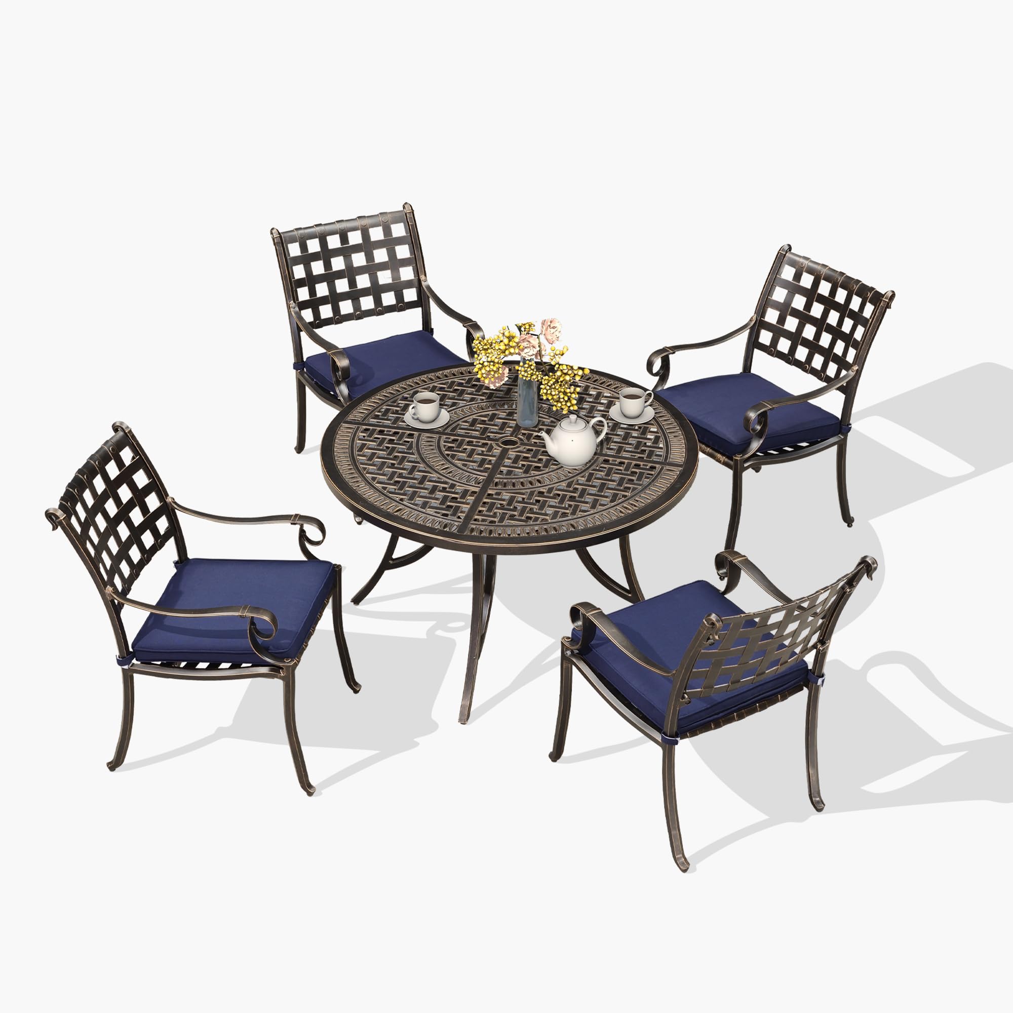 PURPLE LEAF 5-Piece Outdoor Dining Set - Cast Aluminum Patio Furniture with 47