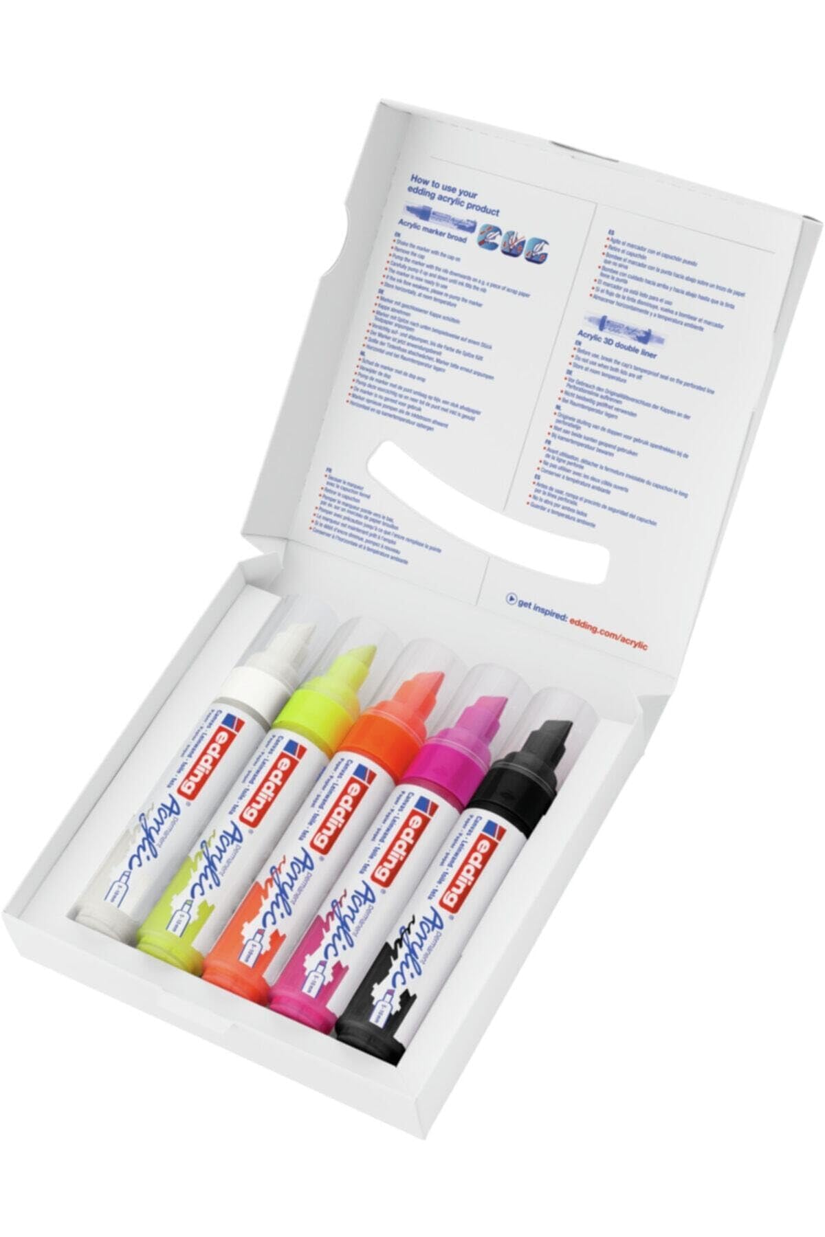 edding 5000 Acrylic Paint Markers 5-Pack - Neon Colors (5-10mm Chisel Nib) - Waterproof Permanent Markers for Canvas, Wood, Glass, Metal - Ideal for DIY Crafts, Sign Making & Artistic Painting