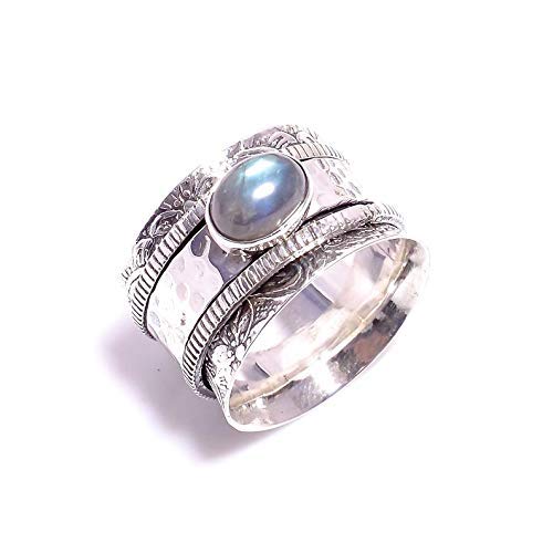 Handmade Labradorite Spinner Ring for Women - 925 Sterling Silver Birthstone Spinner Ring, Boho Statement Jewelry, Unique Wedding Gift for Her | Perfect for Meditation, Stress Relief & Boho Fashion Accessories