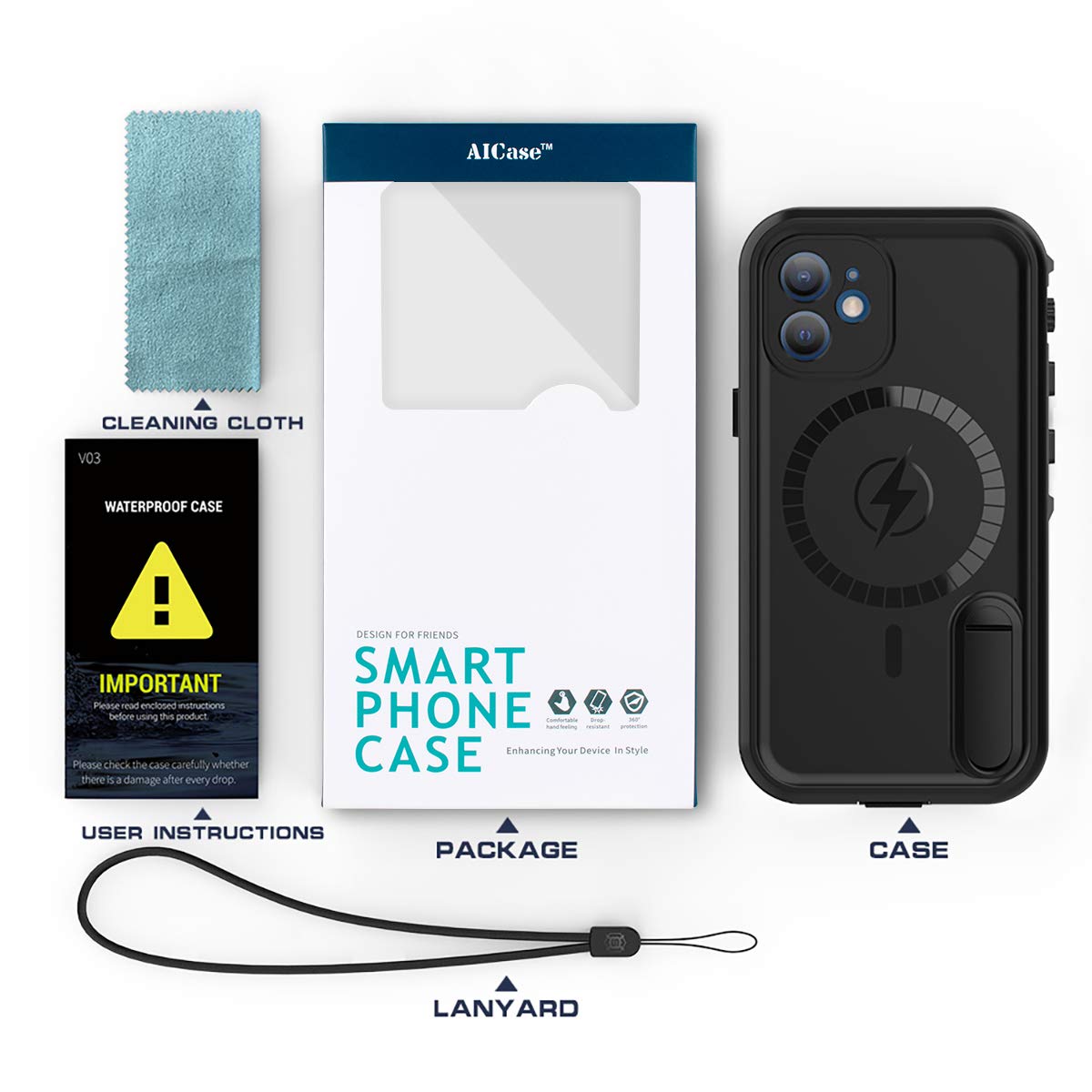 AICase iPhone 12 Magnetic Clear Case with Built-in Screen Protector - Shockproof, Dustproof & Waterproof IP68 (6.1 inch) - Perfect for Outdoor Activities, Travel & Daily Protection