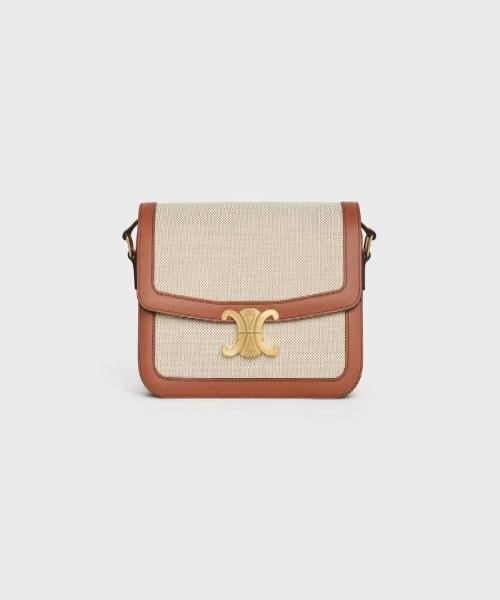 Celine Medium Triomphe Bag in Textile and Natural Calfskin - Luxury Designer Handbag for Women, Perfect for Work, Travel & Everyday Use