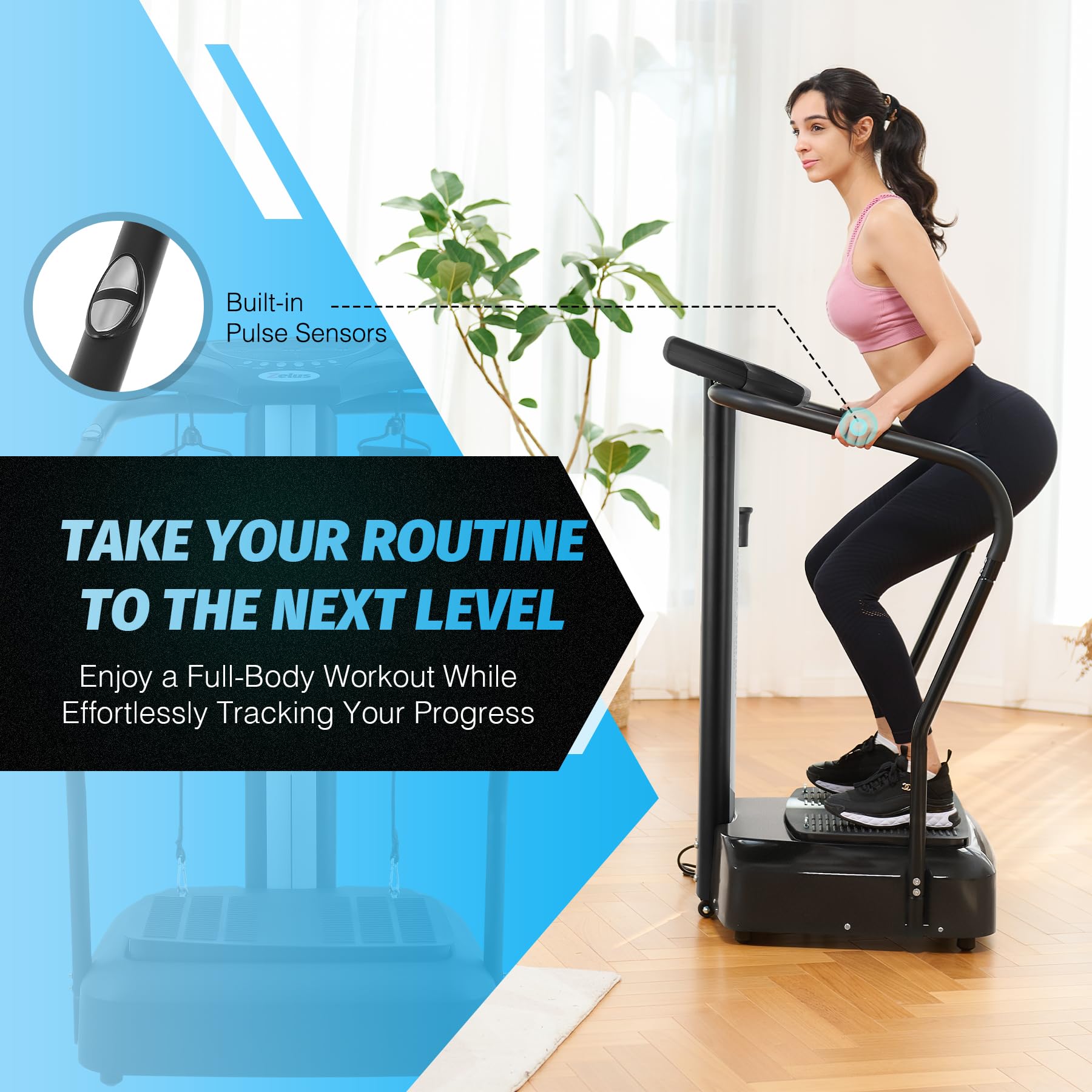 ZELUS 500W Whole Body Vibration Plate Exercise Machine - 99 Speed Levels, 3 Preset Modes & 2 Resistance Bands - 330lb Weight Capacity Vibration Platform for Home Gym - Perfect for Weight Loss, Muscle Toning & Physical Therapy
