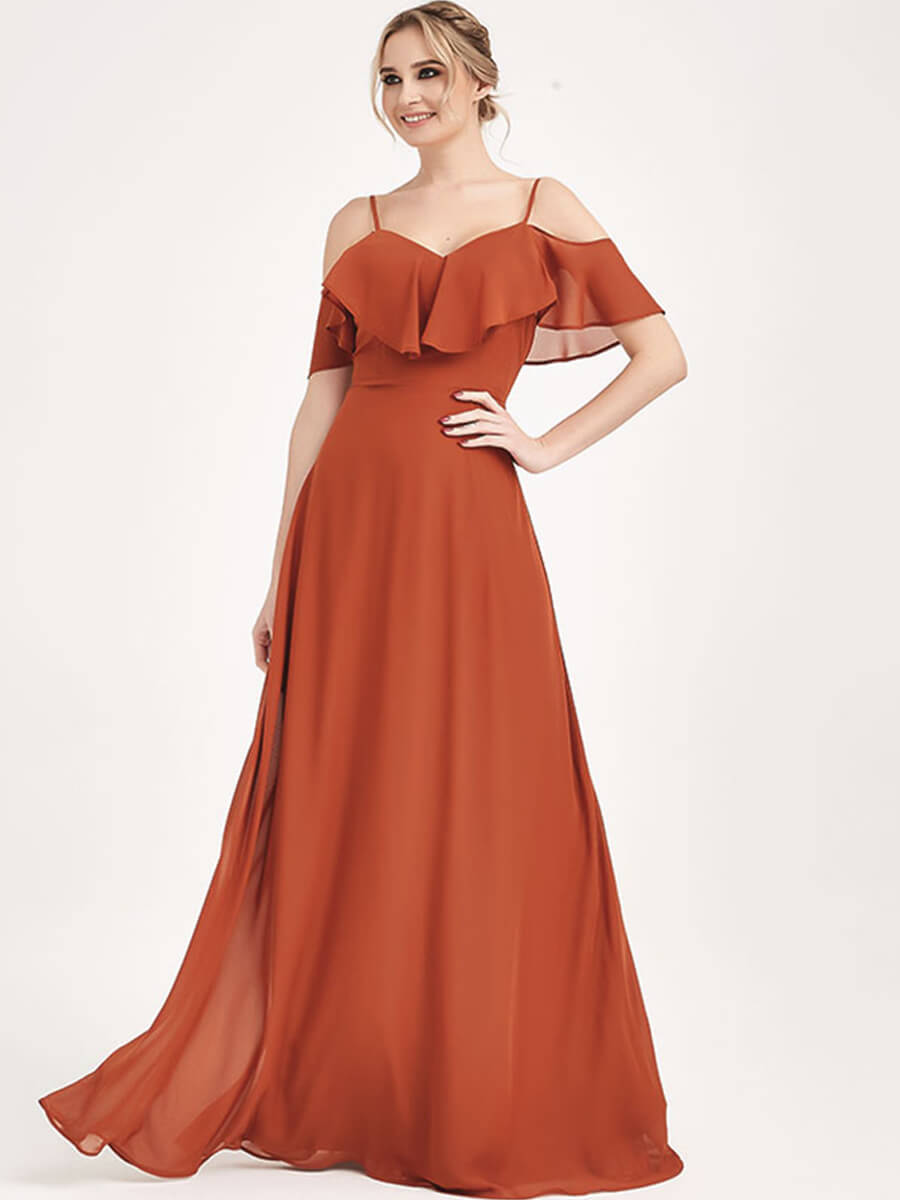 Convertible Bridesmaid Dress - 3-Way Styling Burnt Orange Chiffon Gown for Weddings, Parties & Formal Events