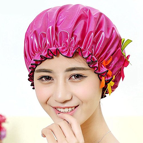 5-Color Waterproof Double Layer TPU Shower Cap for Women - Soft Beige, Pink, Blue, Green & Purple - Bath & Hair Protection for Swimming, Spa & Travel