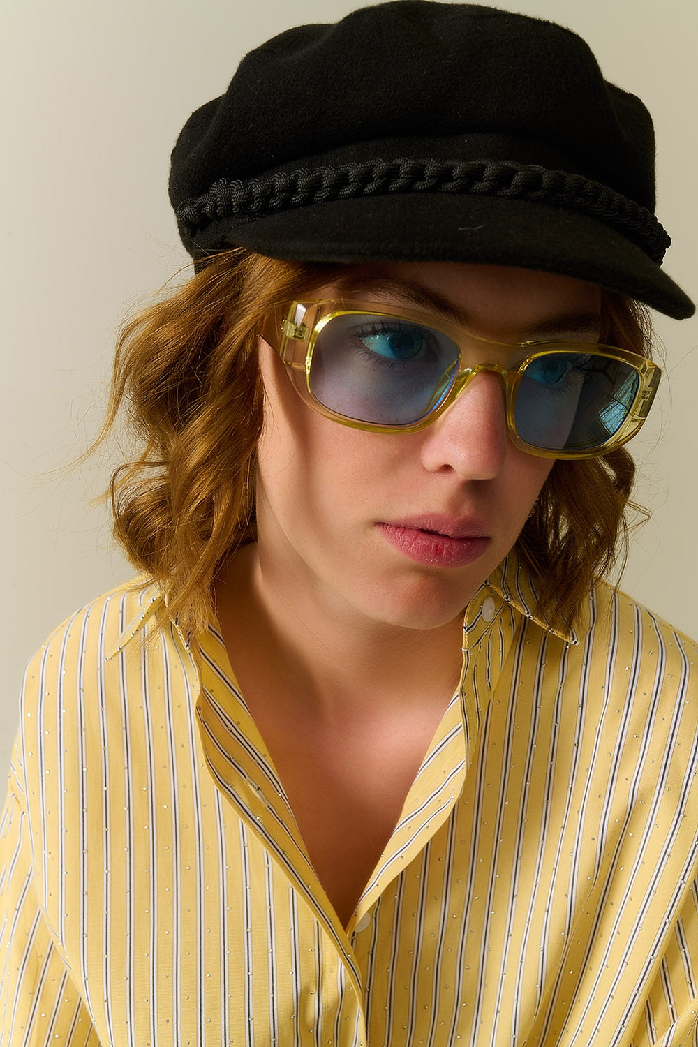 Yellow High-Shine Transparent Frame Oval Sunglasses for Women & Men – Perfect for Beach, Driving, and Outdoor Activities