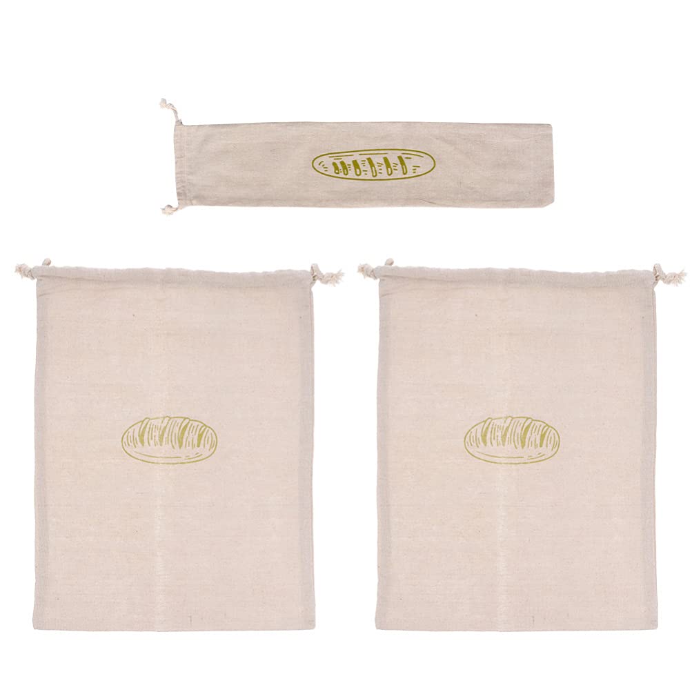 Reusable Linen Bread Bags with Drawstring - 3 Pack Eco-Friendly Loaf Storage Pouches for Homemade Bread, Pastries & Baked Goods | Perfect for Kitchen, Picnics & Gift Wrapping