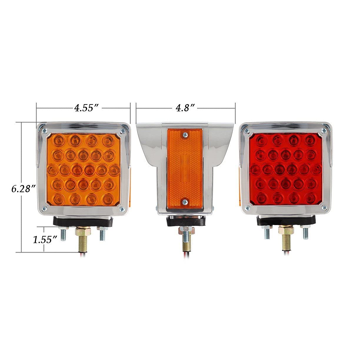 Partsam 5Pcs 17LED Amber Cab Marker Lights + 52LED Square Stop/Turn/Tail Lights with Chrome Visor - Heavy Duty Truck & Trailer Lighting Replacement for Enhanced Road Safety