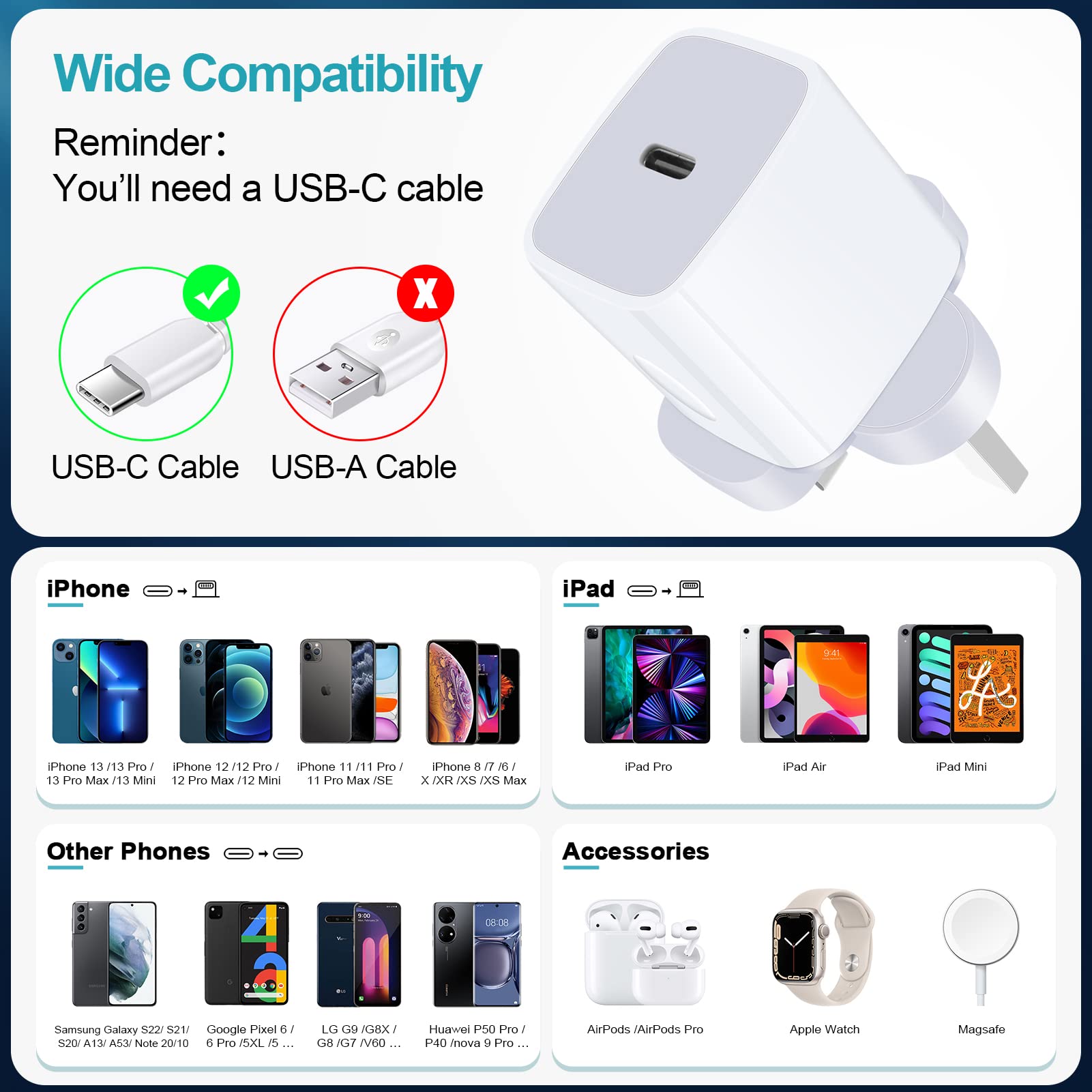 Universal Travel Adapter with 20W Fast Charging - 2 Pack US to UK Plug Converter with USB C Port - Compatible with iPhone 16/15/14/13/12/11 Pro Max/XR/XS/X, iPad, Samsung Galaxy S24 & Google Pixel - Perfect for International Travel, Business Trips & Study Abroad
