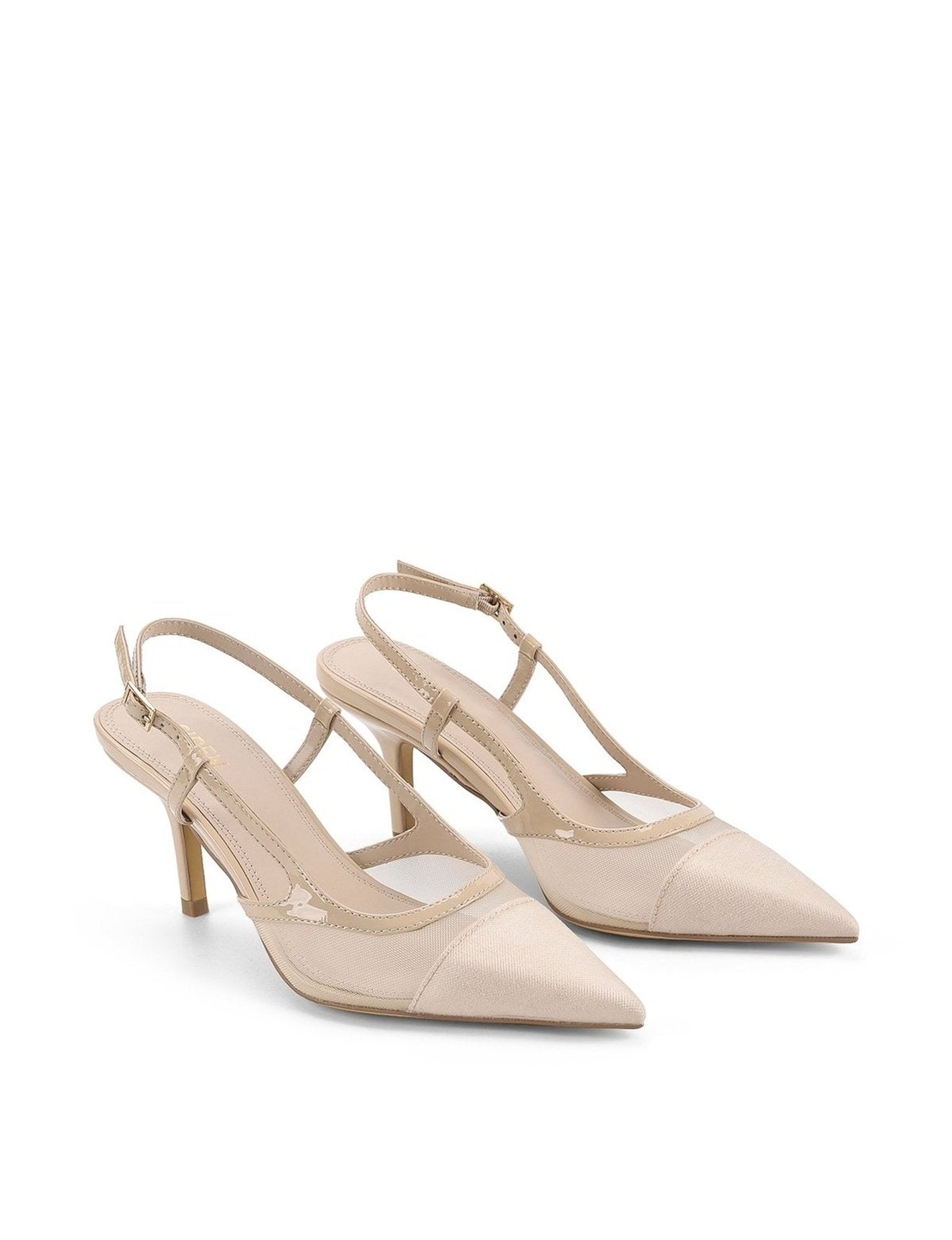 Elegant Sissy Pointed Toe Slingback Heels - Nude Patent Leather & Mesh Women's Dress Shoes for Wedding, Party & Office Wear