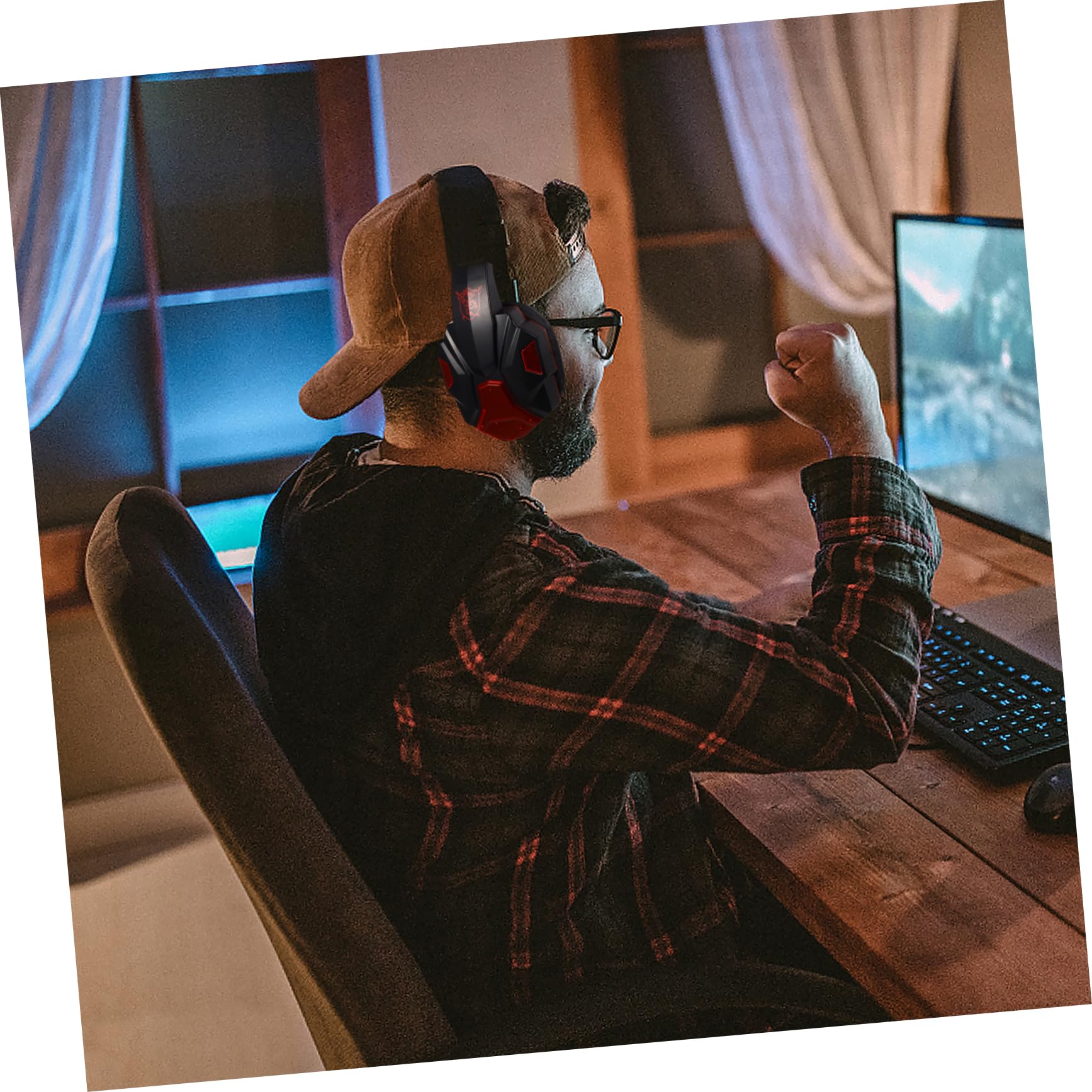 Veemoon Wired Gaming Headset with LED Lights & Noise Cancelling Mic - Compatible with PC, PS4, Xbox, Laptop & Tablet - Perfect for Online Gaming, Streaming & Video Calls