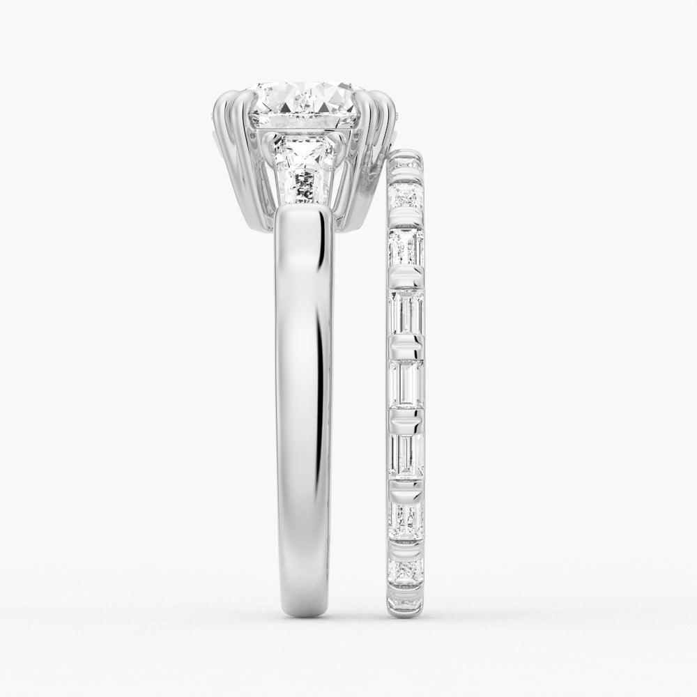 Exquisite Round Cut Moissanite Engagement Ring with Tapered Baguette Side Stones - Perfect for Proposals, Anniversaries & Special Occasions