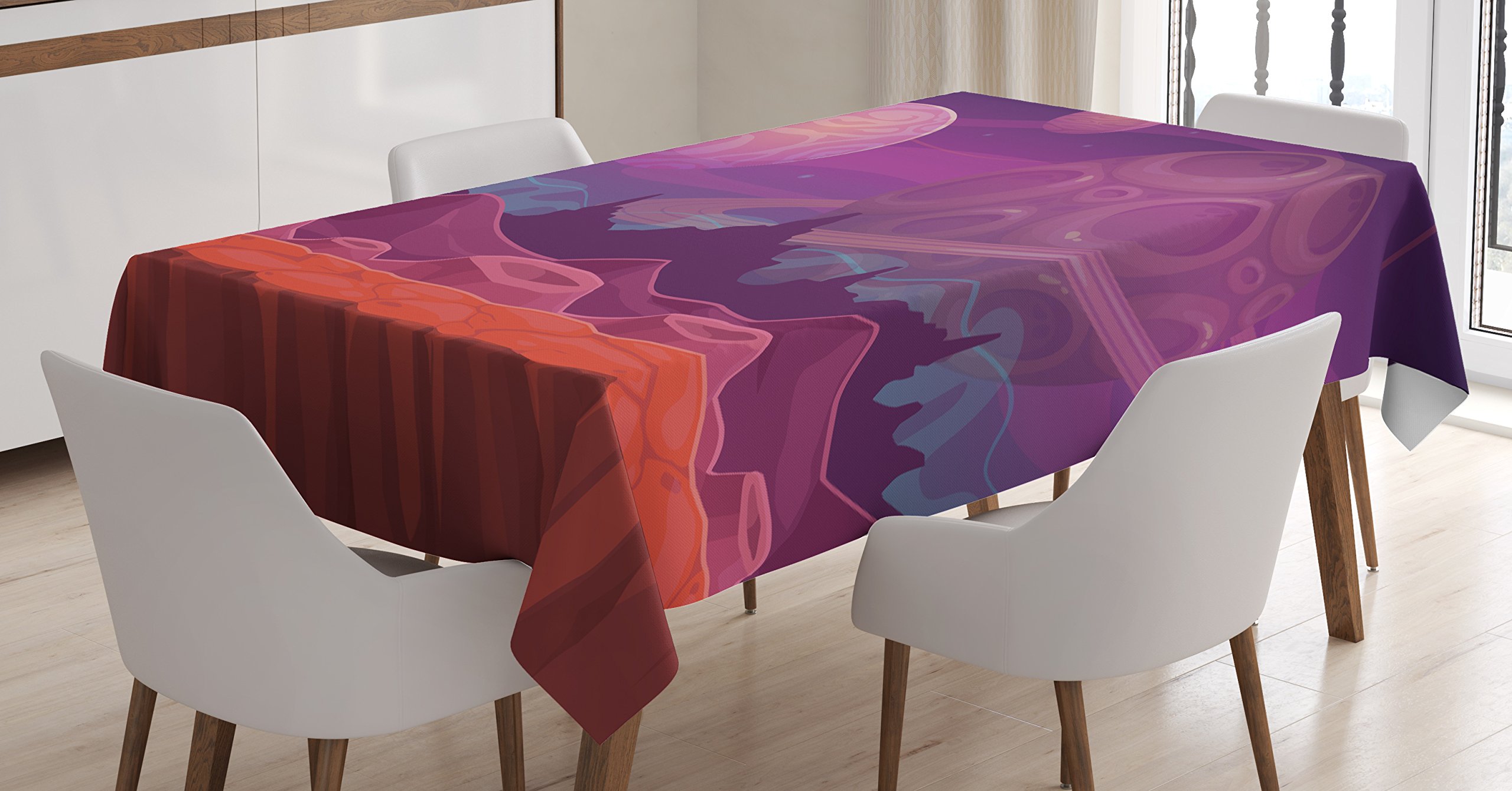 Ambesonne Fantasy Tablecloth - Purple Alien Dreamy Landscape with Craters & Planets, 60x84 Inch Rectangular Table Cover for Dining Room & Kitchen | Perfect for Sci-Fi Themed Parties, Space Enthusiasts & Unique Home Decor