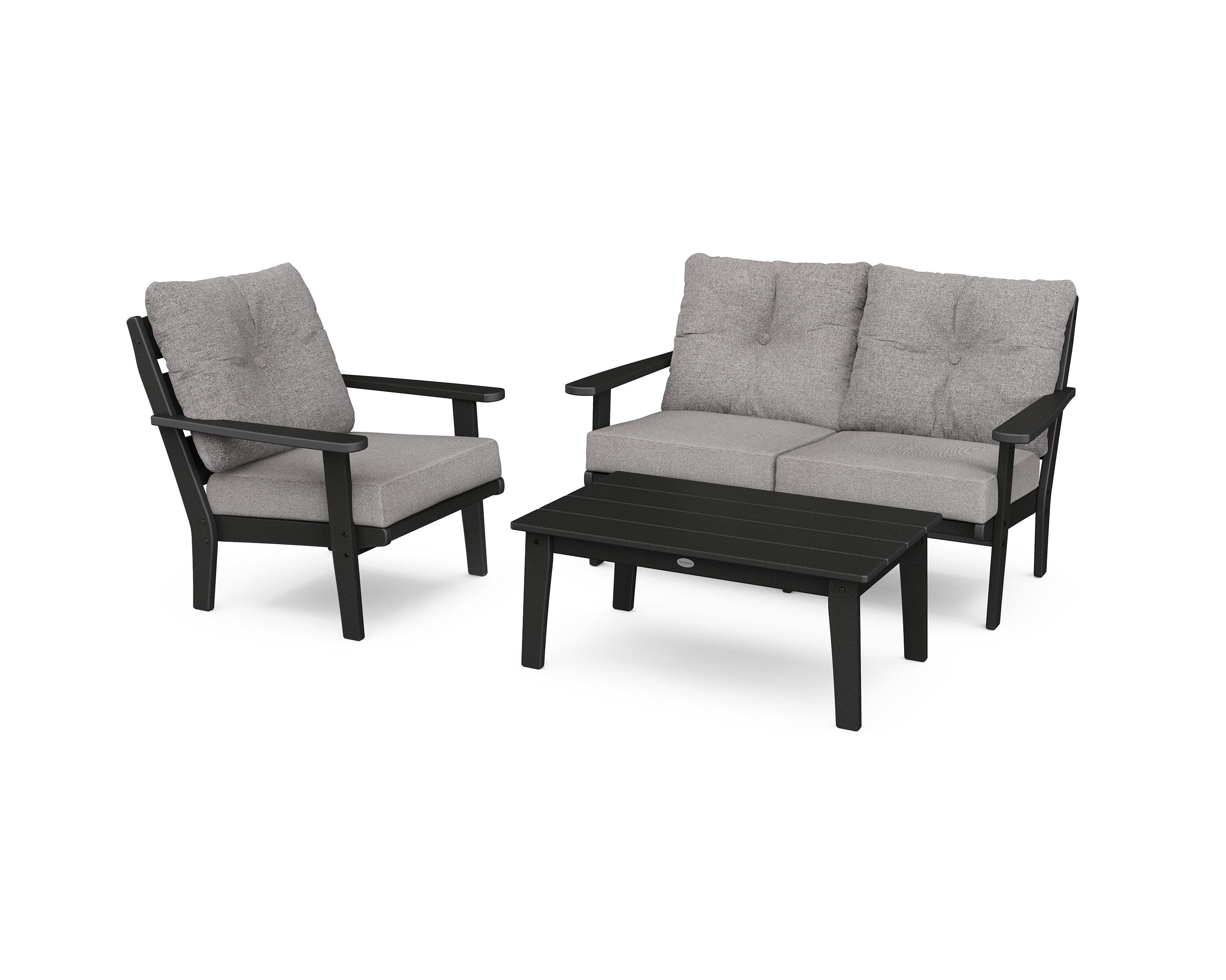 Polywood Black Lakeside 3-Piece Deep Seating Patio Set - Outdoor Furniture for Garden, Poolside & Backyard Relaxation