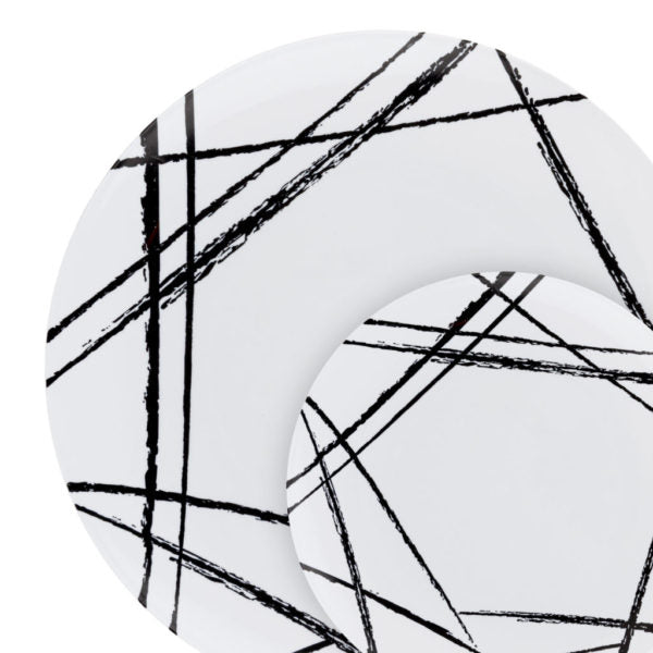 10 Pack White and Black Round Plastic Plates - Durable Dishware for Parties, Picnics, and Everyday Dining | BPA-Free & Dishwasher Safe