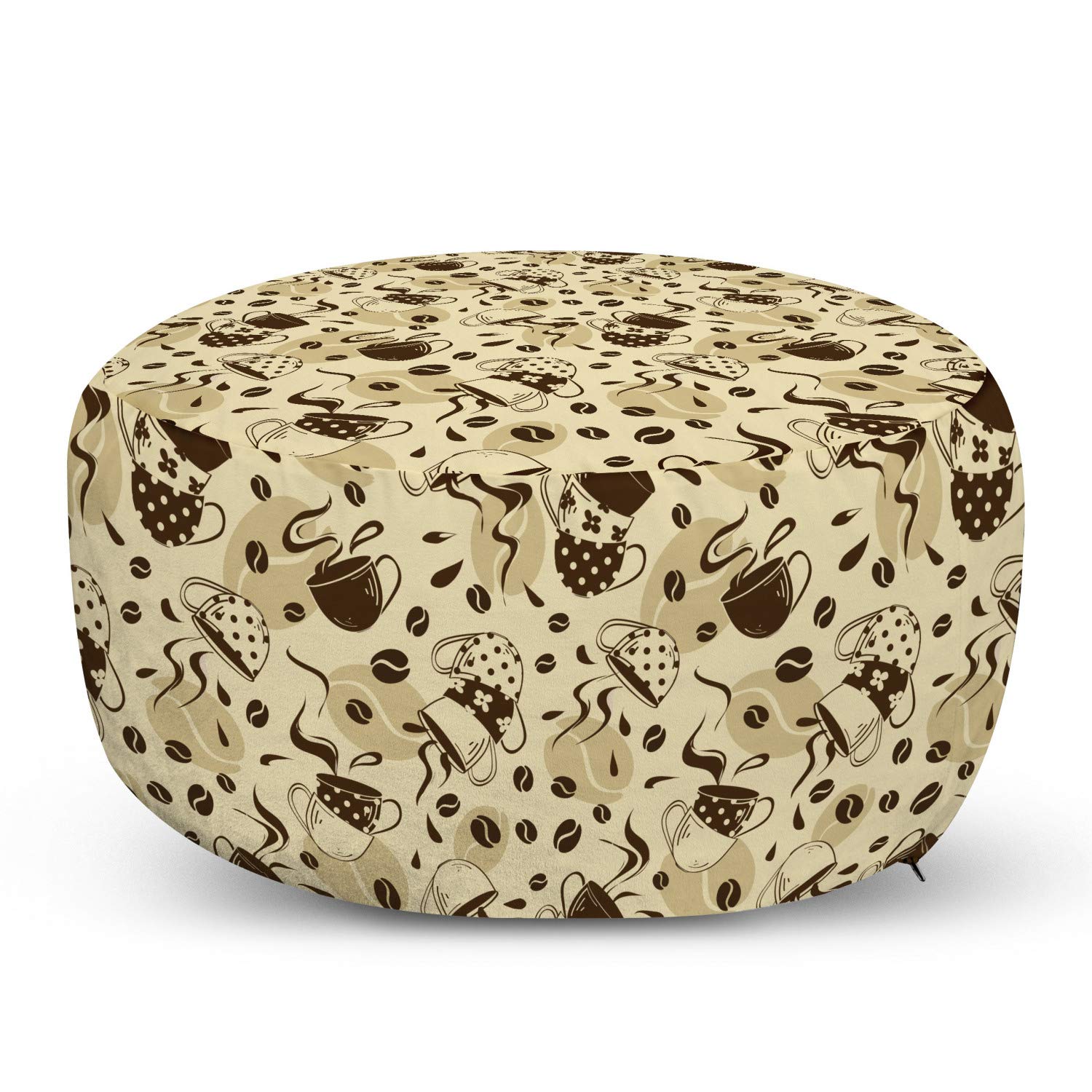 Ambesonne Modern Ottoman Pouf - Contemporary Coffee Cups Polka Dots Design, Soft Foot Rest with Removable Cover for Living Room & Bedroom - Cream & Brown | Perfect for Home Decor, Lounge Seating & Extra Guest Seating