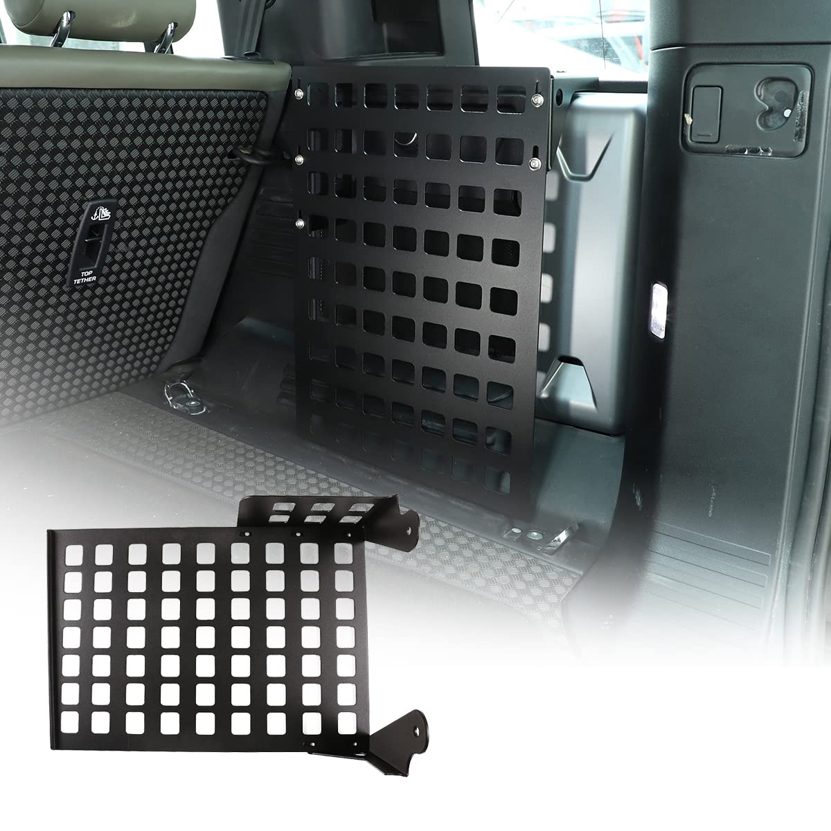 Black Aluminum Alloy Car Trunk Storage Basket Organizer for Land Rover Defender 110 (2020-2022) - Auto Accessories, Hanging Grid Plate (Right Side) - Perfect for Road Trips, Camping & Outdoor Adventures